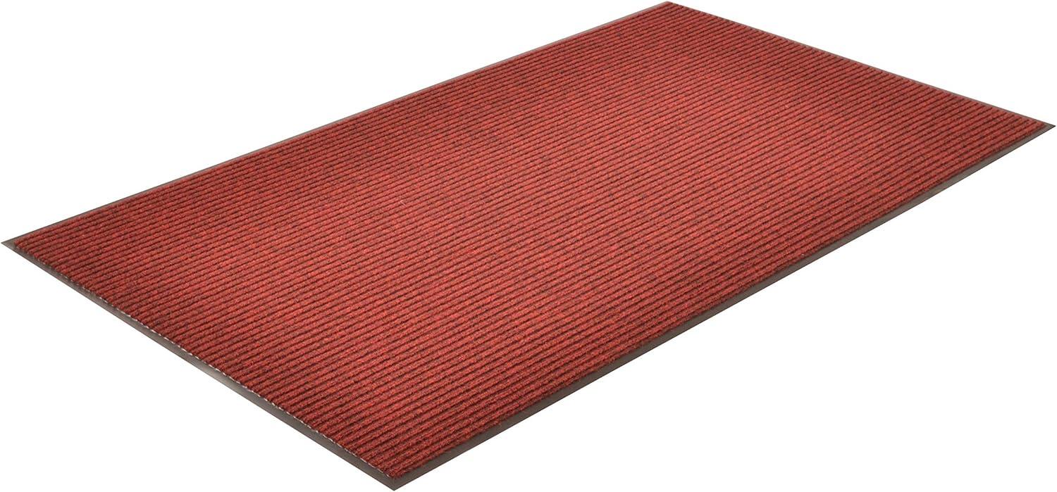 Brush Step® Low-Profile Scraper Entrance Mat, 5/16 in x 3 ft W x 5 ft L, Needle-Punched Yarn, Vinyl Backing, Red/Black