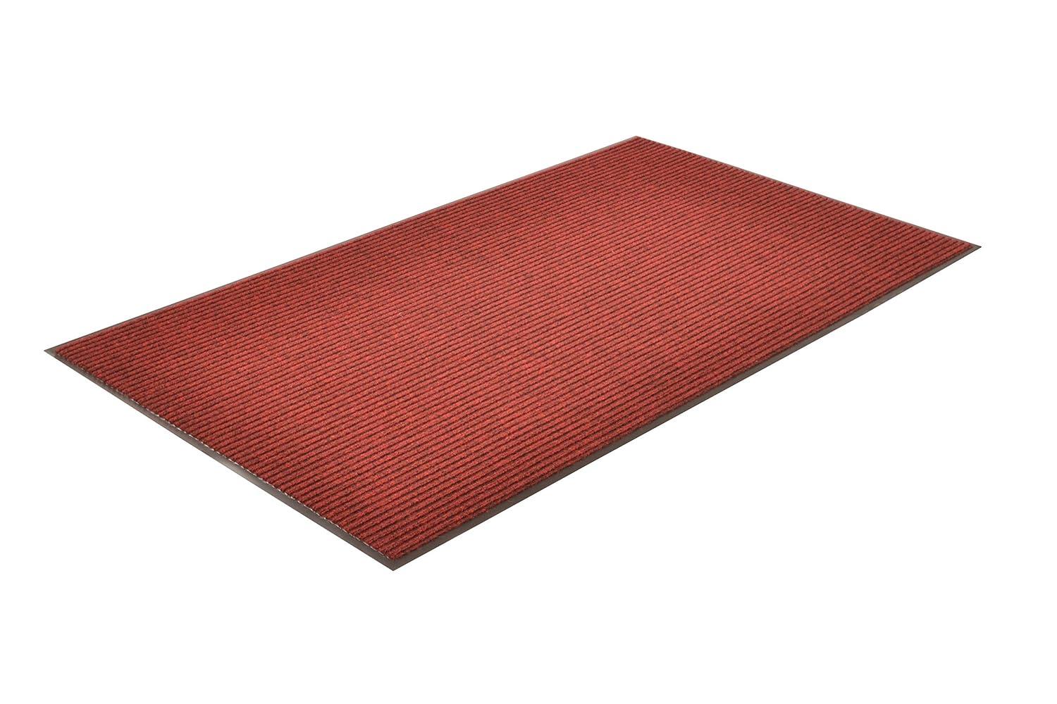 Brush Step® Low-Profile Scraper Entrance Mat, 5/16 in x 3 ft W x 5 ft L, Needle-Punched Yarn, Vinyl Backing, Red/Black