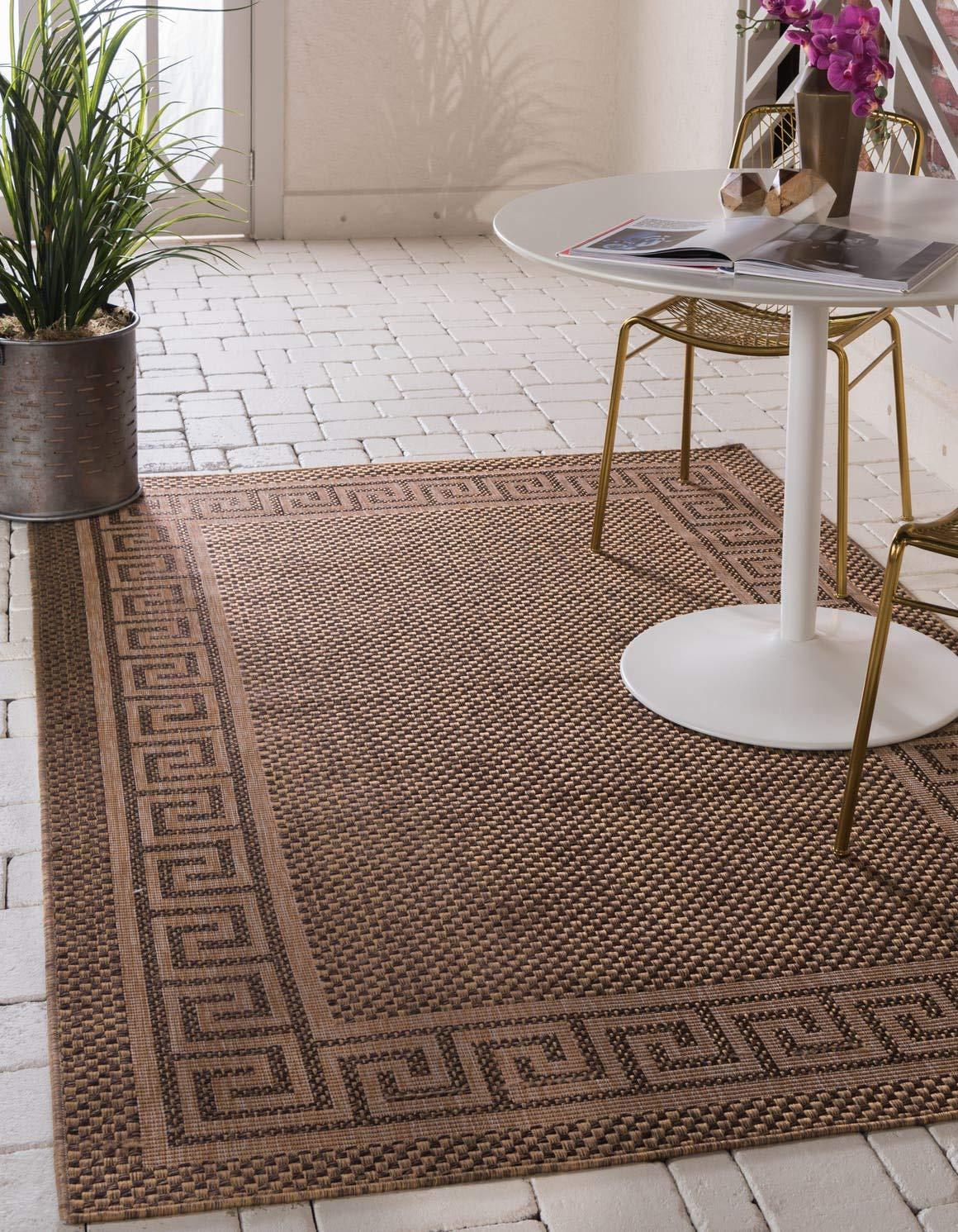 Unique Loom 3' 3 x 5' 1 Brown Outdoor Border Greek Key Area Rug