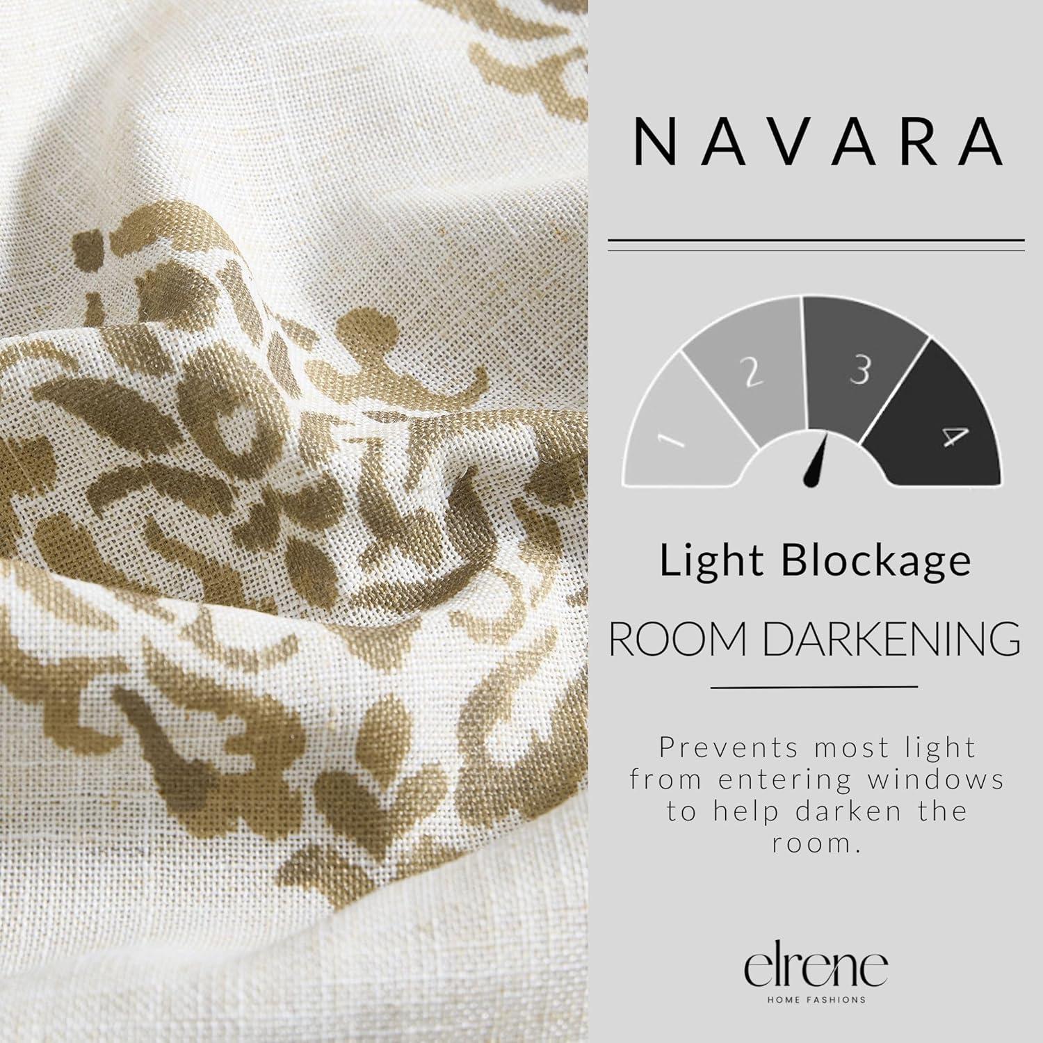 Navara Medallion Room Darkening Single Window Curtain Panel - 52" x 95" - Natural - Elrene Home Fashions