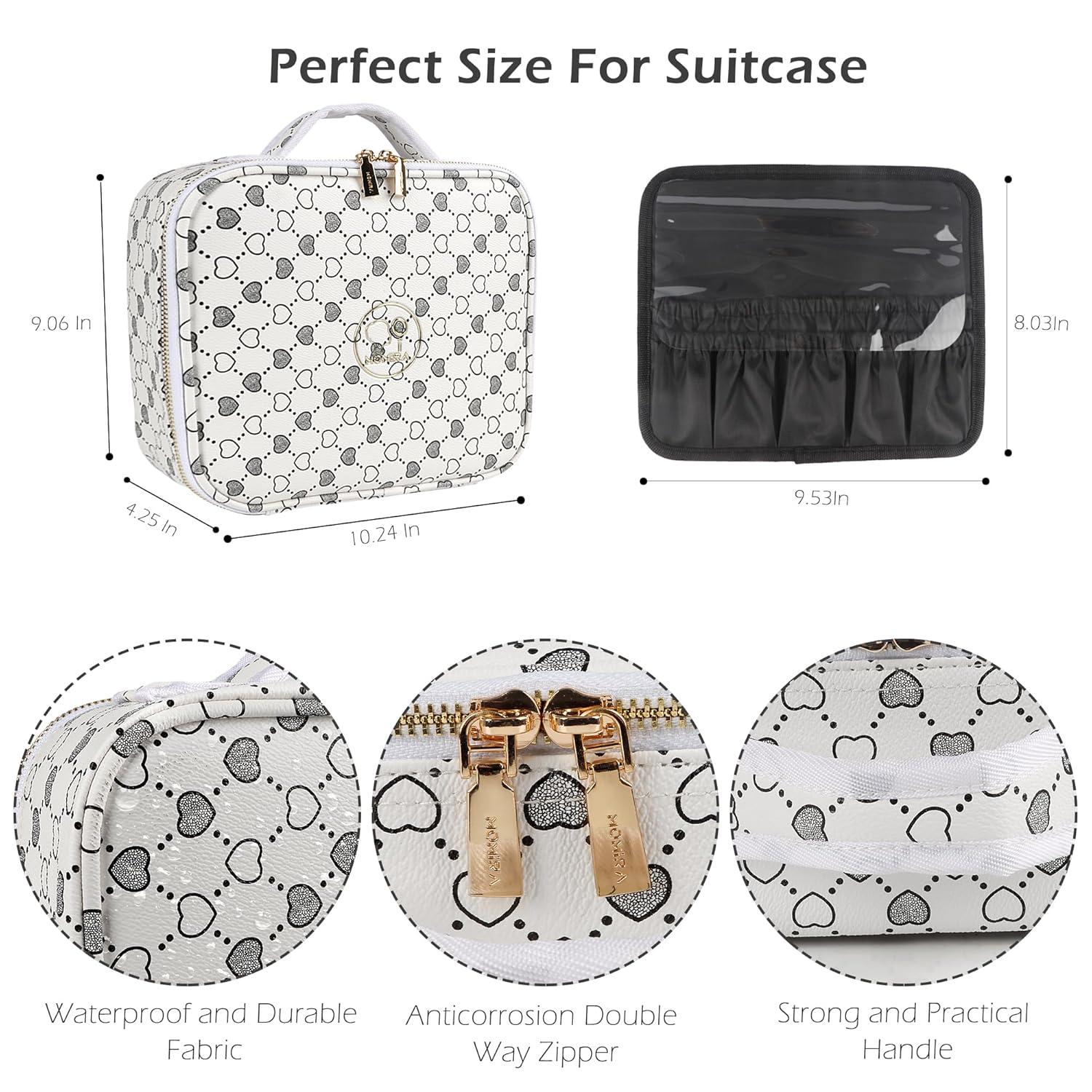 MOMIRA Travel Makeup Bag Cosmetic Bag Makeup Organizer Bag with Large Lighted Mirror 3 Color Scenarios Adjustable Brightness, Waterproof Makeup Travel Case, Large Makeup Train Case Toiletry Gift
