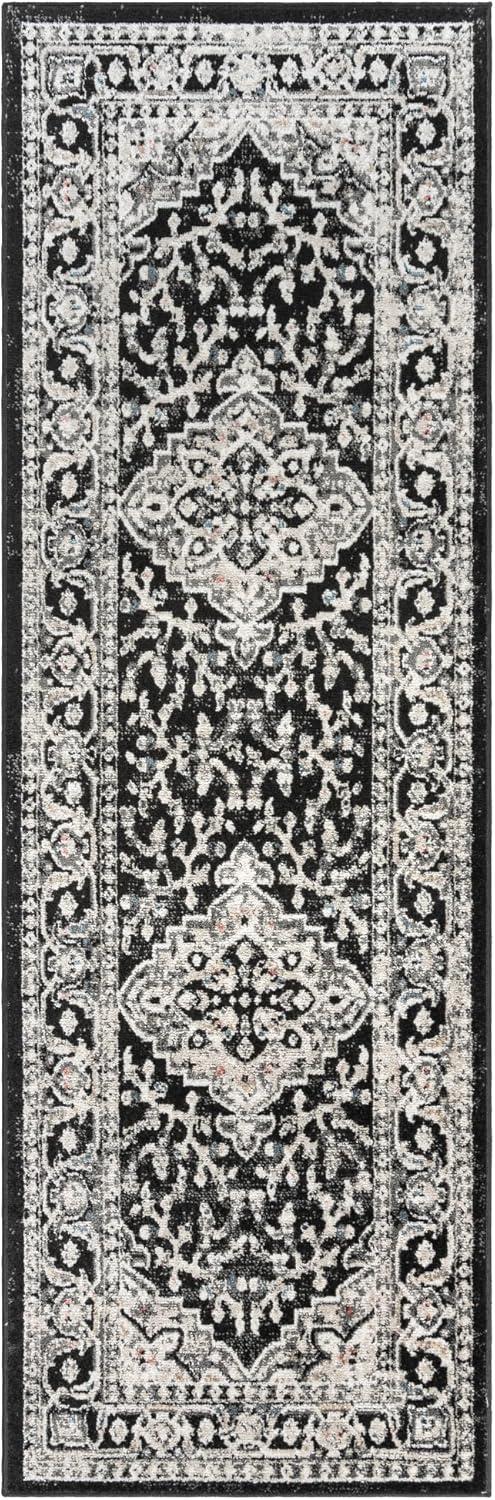Heirloom Fluer Traditional Oriental Medallion Black Beige Polypropylene Area Rug