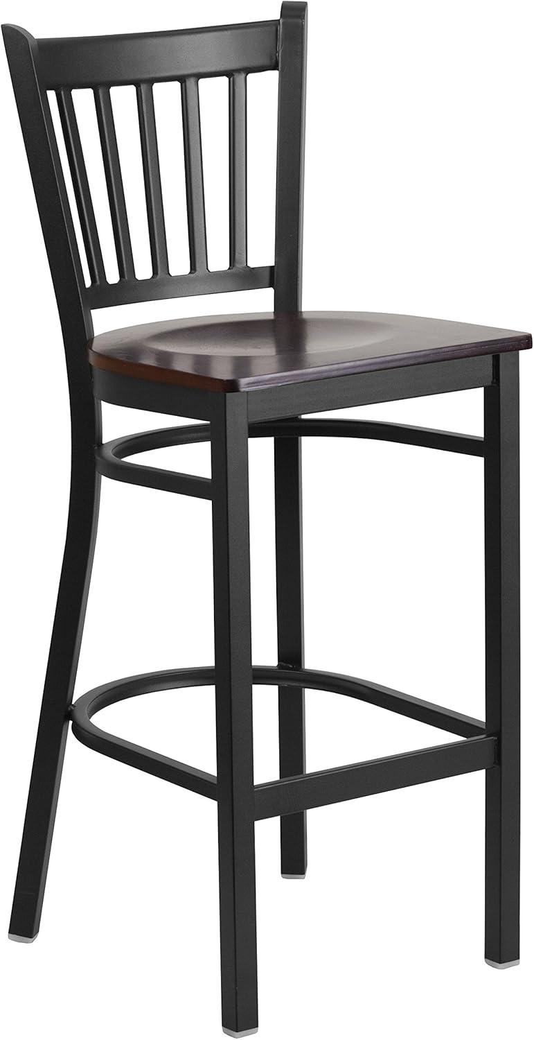 Flash Furniture HERCULES Series Black Vertical Back Metal Restaurant Barstool - Walnut Wood Seat