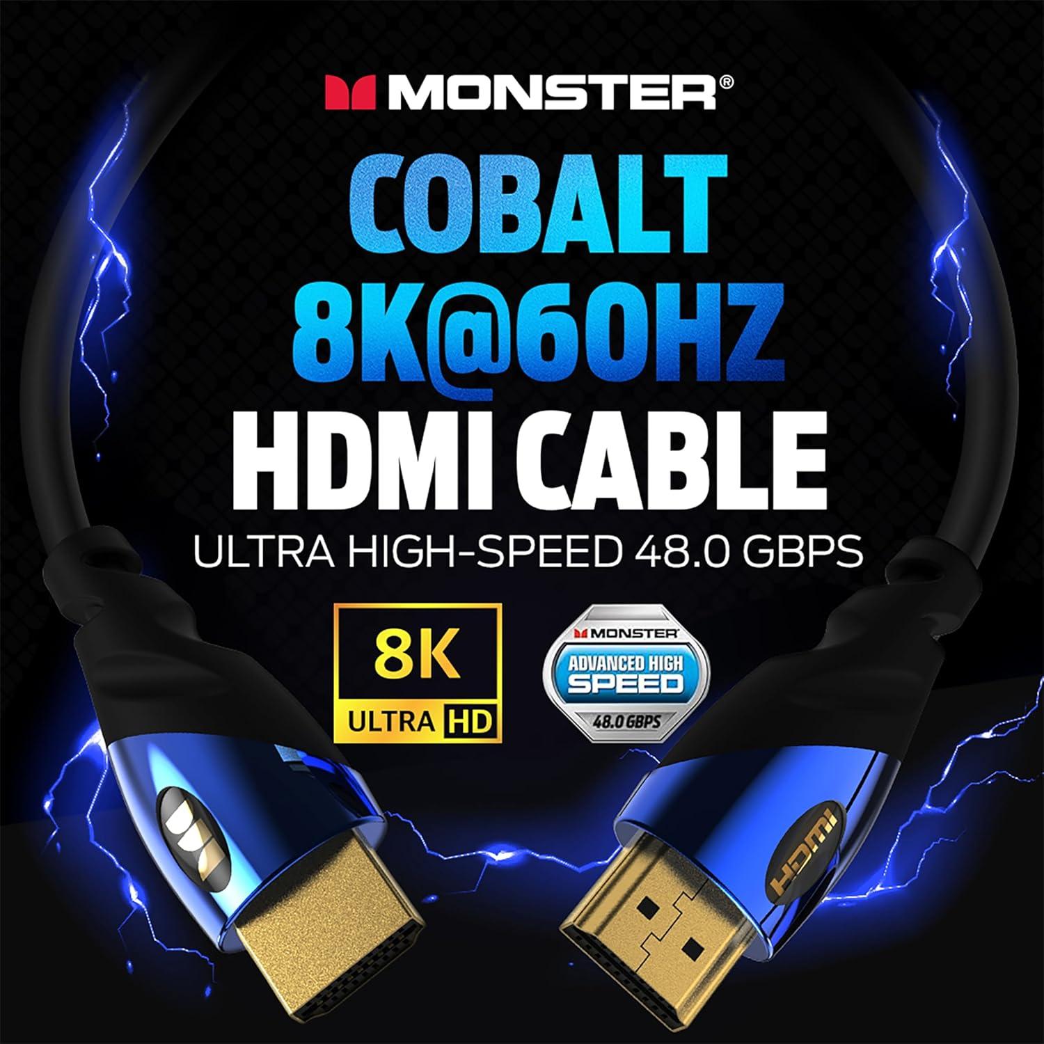 Monster 8K HDMI Cable Ultra High-Speed Cobalt 2.1 Cable - 48Gbps with eARC, 8K at 60Hz for Superior Video and Sound Quality HDMI Cables- 4FT