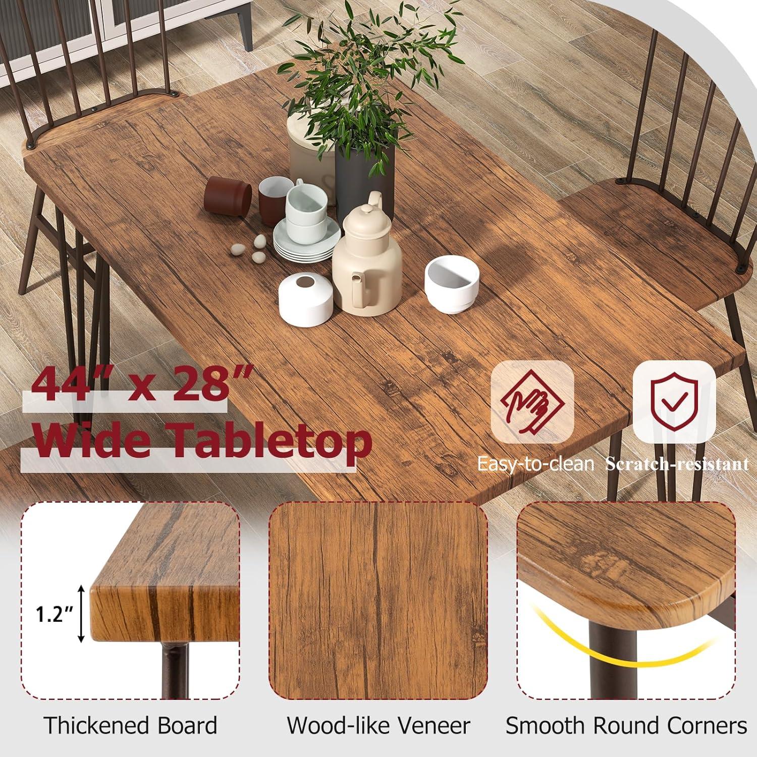 Teak and Metal 5-Piece Dining Set with Swivel Feet