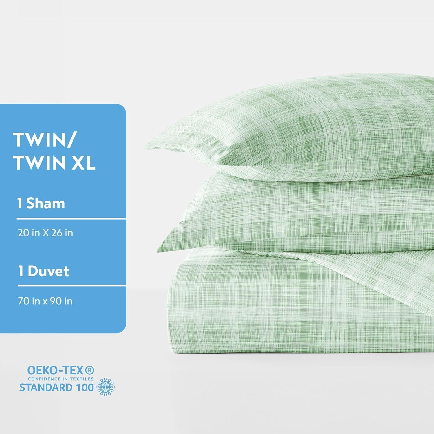 Green Plaid Microfiber Twin Duvet Cover Set with Sham