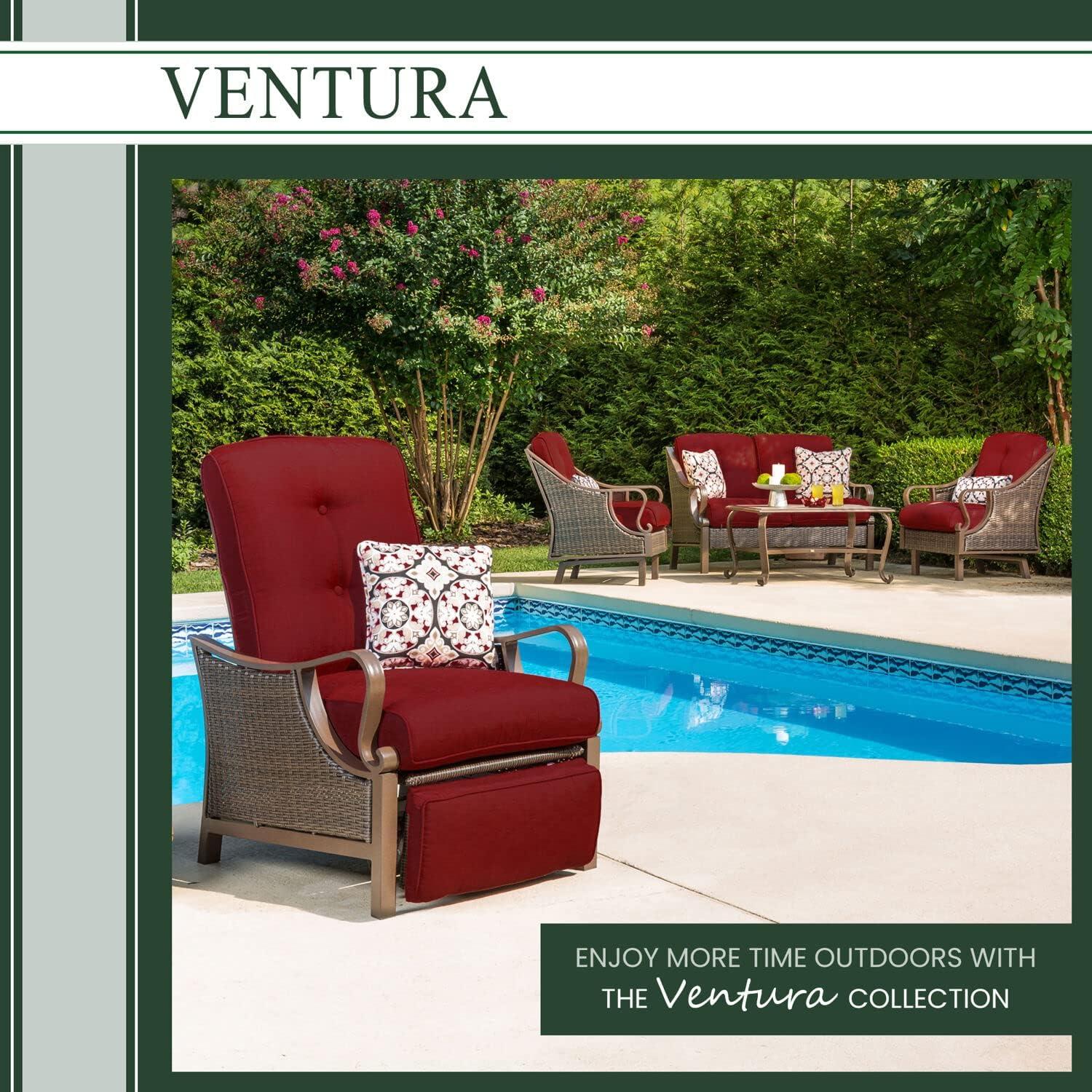 Hanover Ventura Wicker and Steel Outdoor Patio Lounge Chair, Crimson Red