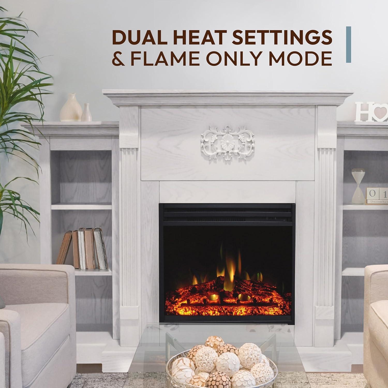 Cambridge Sanoma 72'' Electric Fireplace with Enhanced Charred Log Insert | Multi-Color Flame | For Rooms up to 210 Sq.Ft | Remote | Slate Blue Mantel | Adjustable Heat Settings