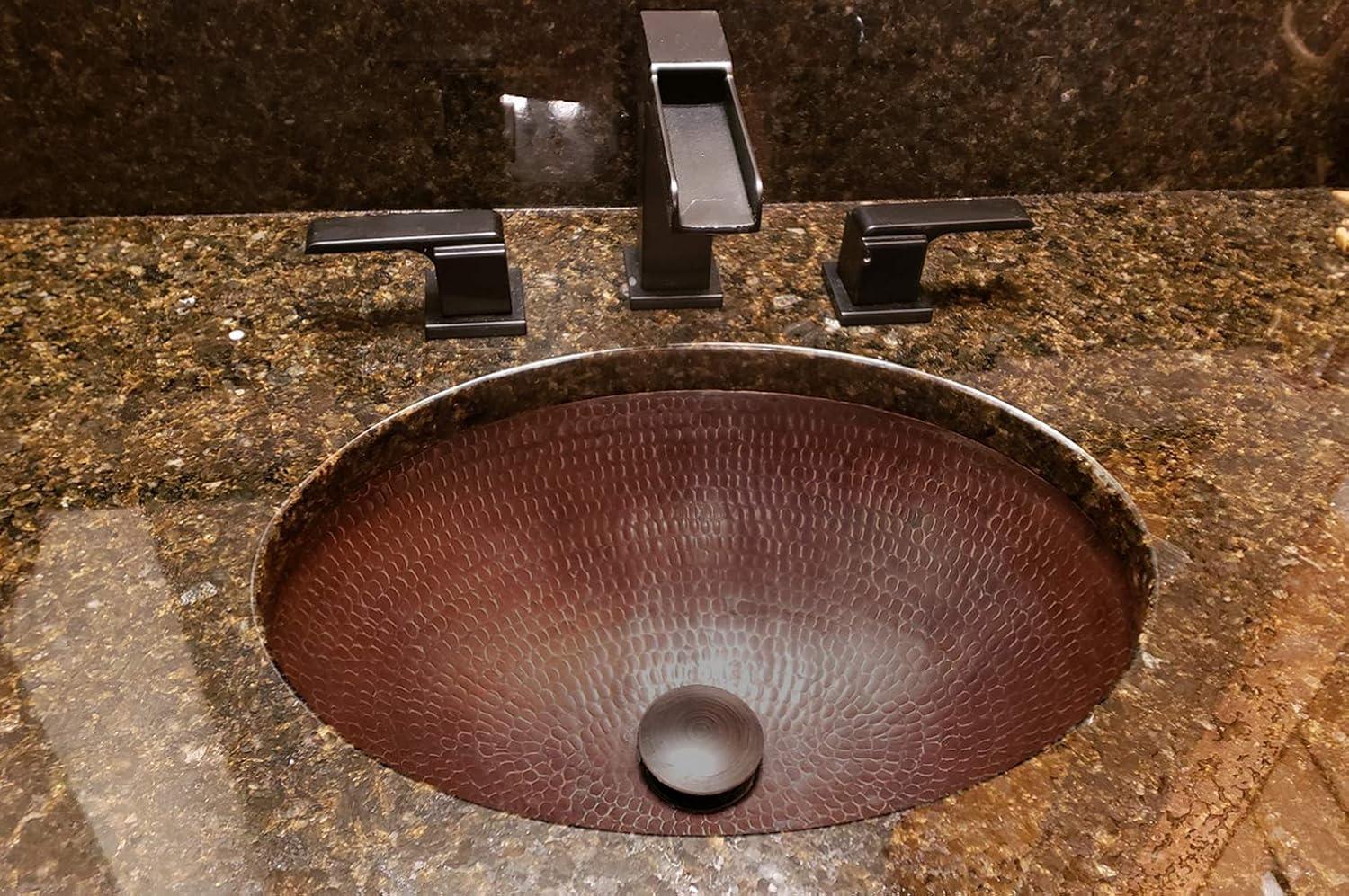 17" Oval Under Counter Hammered Copper Bathroom Sink