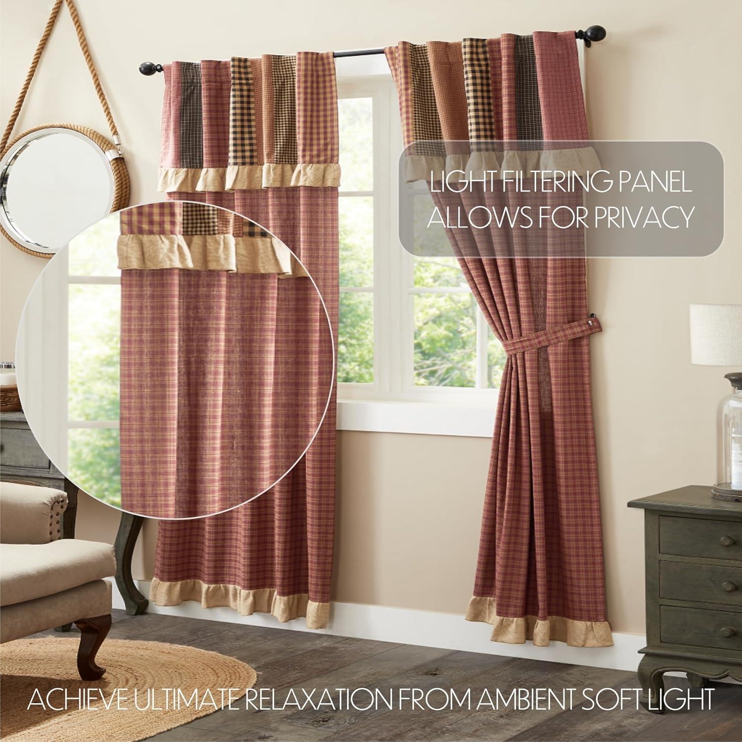 VHC Brands Maisie Primitive Living Room Panel Curtain Set, Attached Valance, 84x40