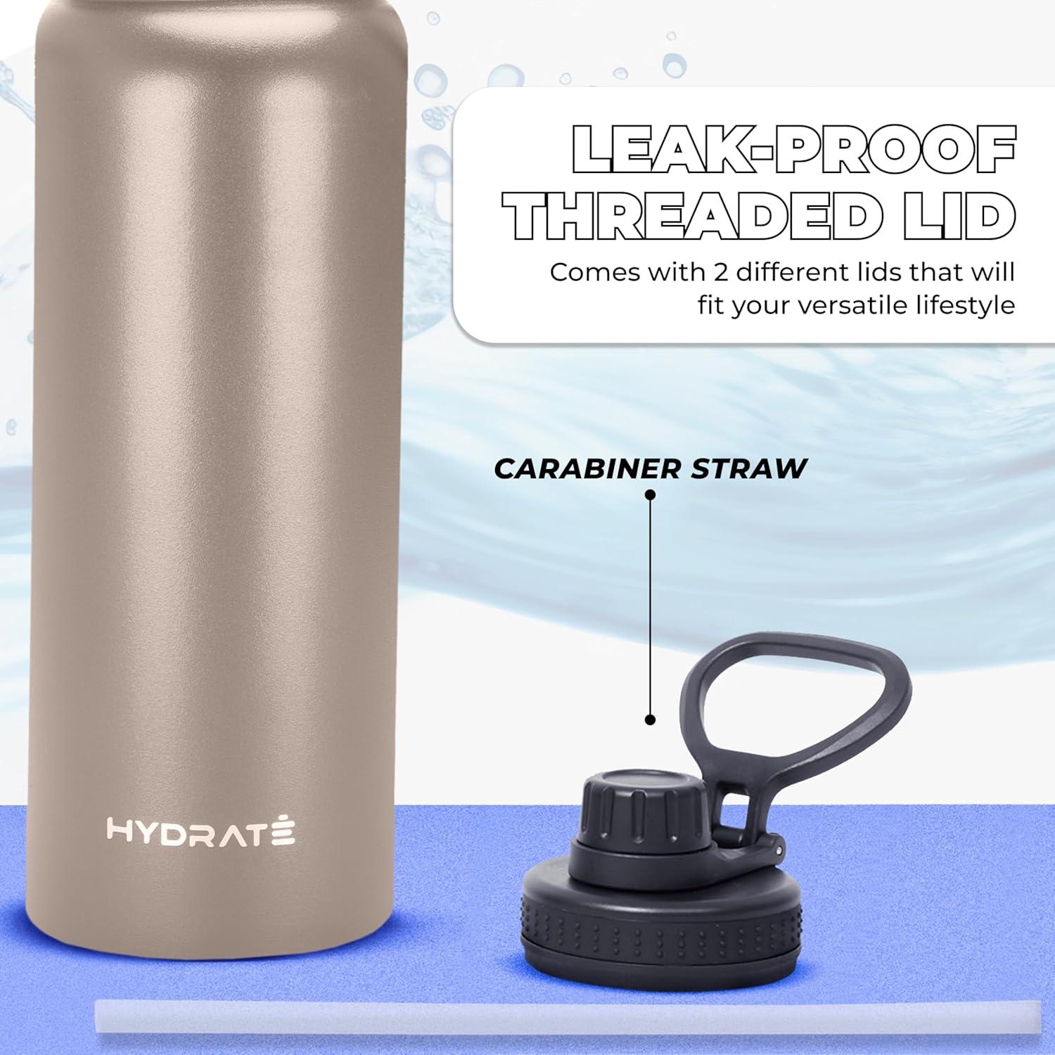 Hydrate Insulated Water Bottle Stainless Steel - Large 1L Flask Water Bottles with Leak-Proof Design and Handle - Stay Refreshed Double Vacuum Insulation for School, Work, or Adventure
