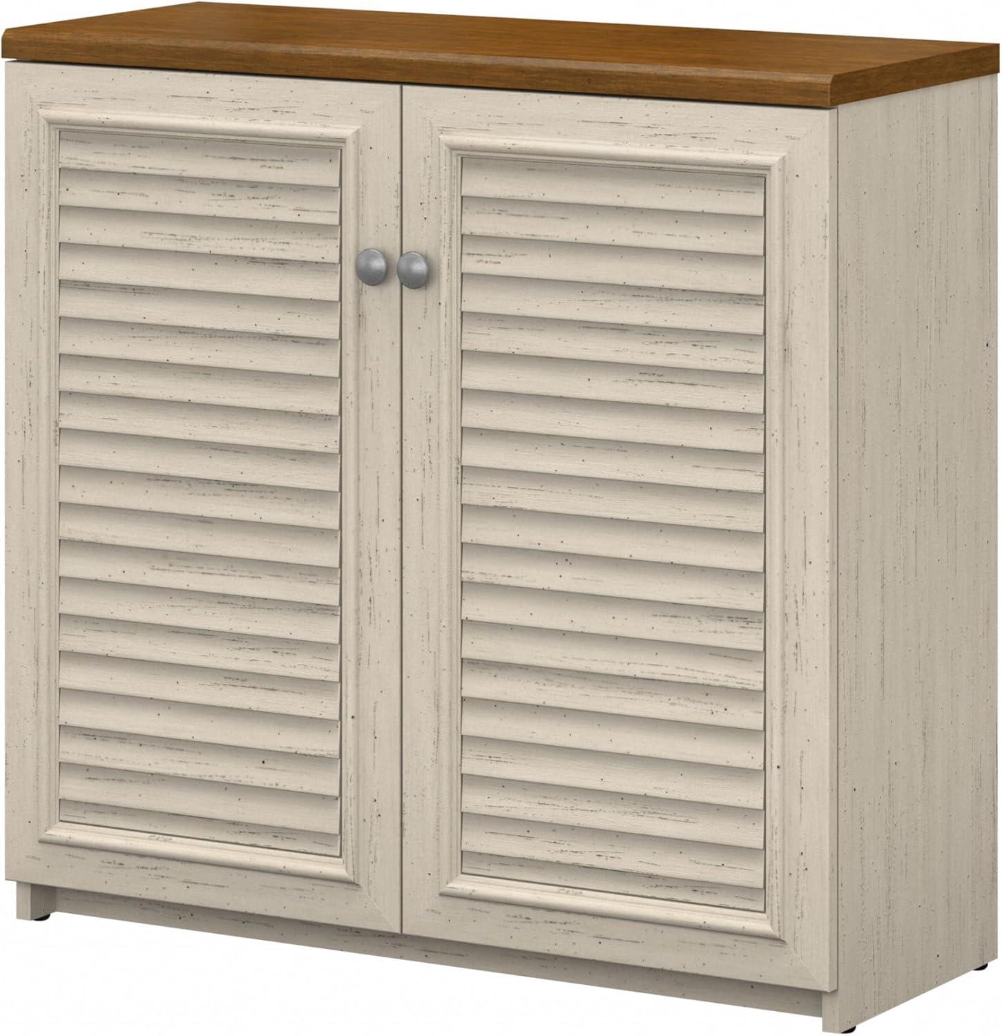 Fairview Small Storage Cabinet with Doors White - Bush Furniture: Nautical Style, Wood Composite, 3 Shelves
