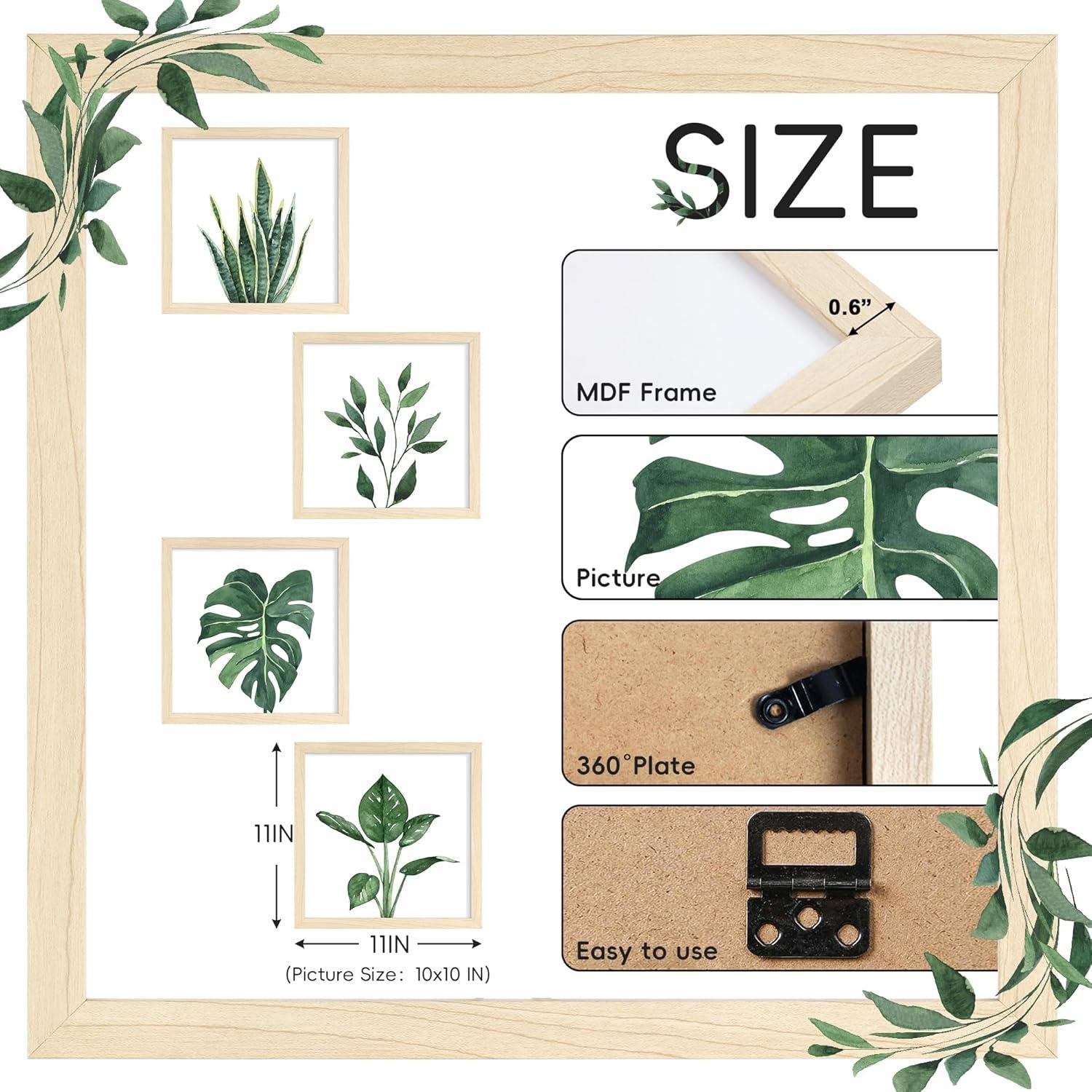 ArtbyHannah Canvas Wall Art Prints, Unframed Botanical Pictures Wall Decor, Sage Green Leaf Plant Poster for Bedroom Decorations & Gift (10x10 Inch, 4 Pack)