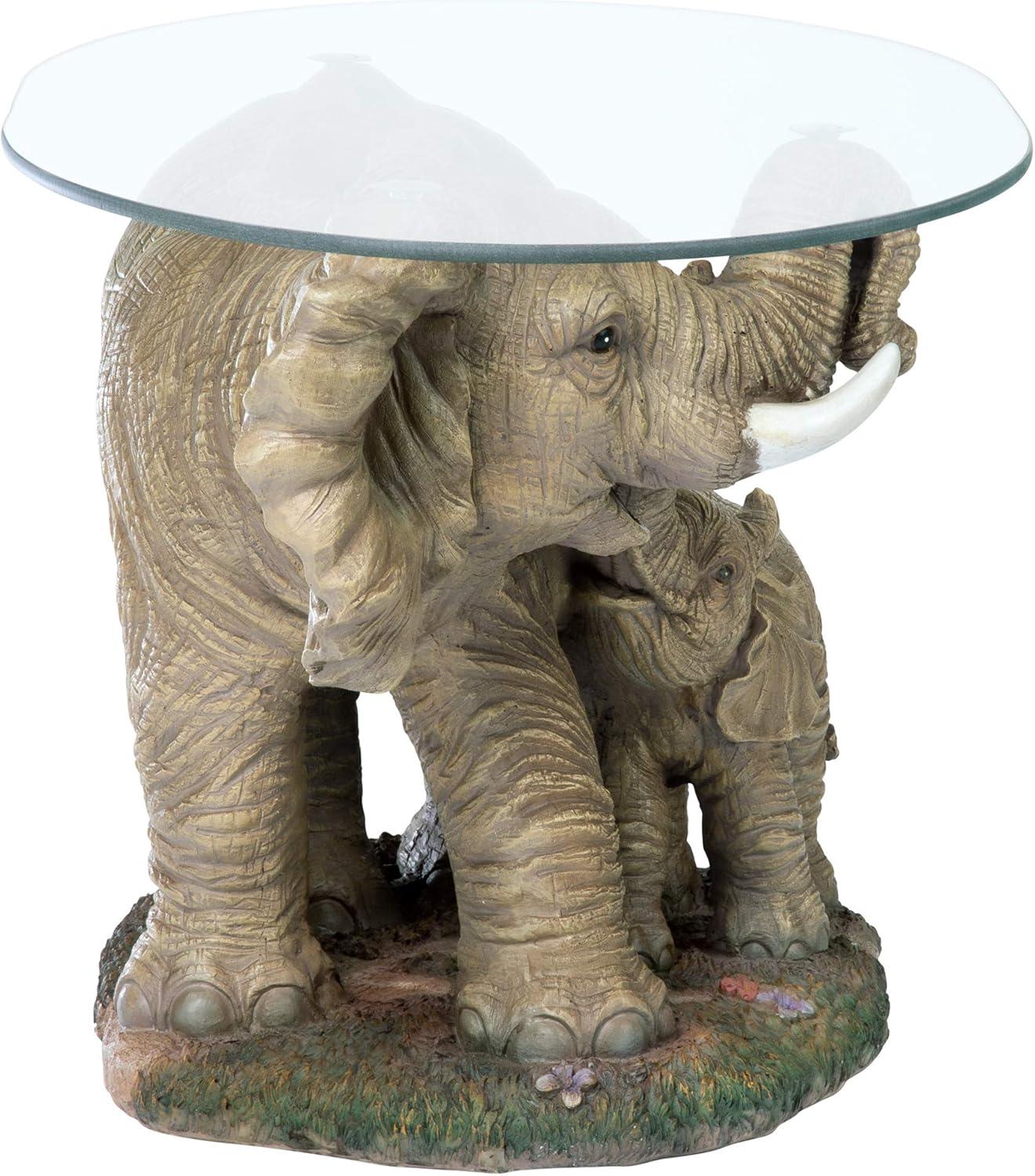 Design Toscano Elephant's Majesty Glass-Topped Cocktail Table