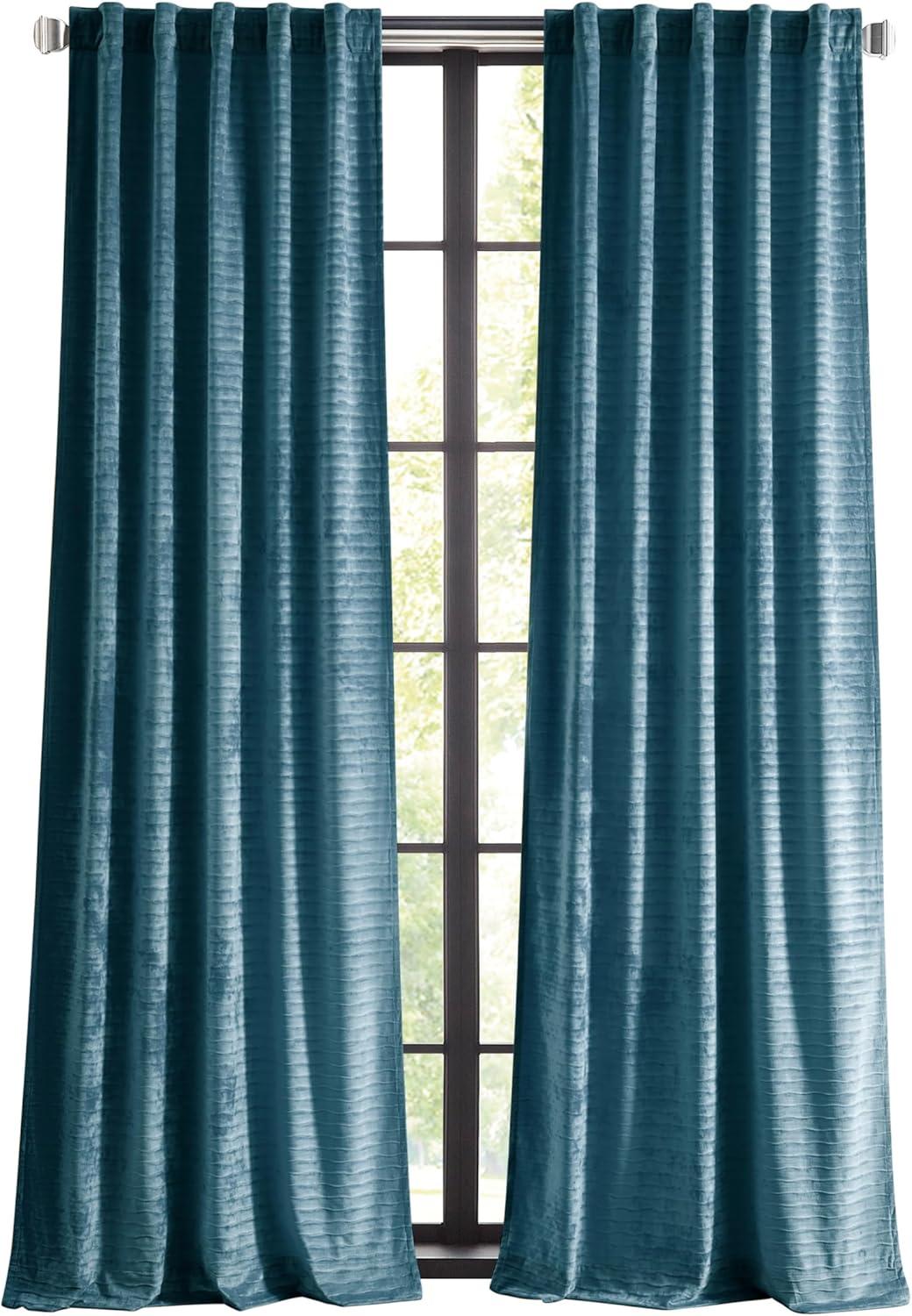 Martha Stewart Martha Stewart Wave Embossed Blue Curtain Panel Pair (Set of 2)