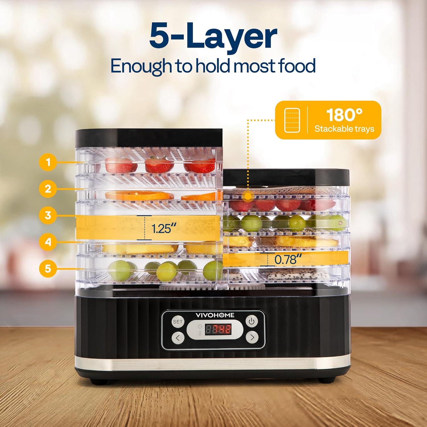 SPECSTAR Electric 5 Trays Food Dehydrator Machine, 400W Hydrator Machine with 72H Digital Timer and Temperature Control for Fruit Vegetable Meat Jerky Herb Beef Mushroom, Black