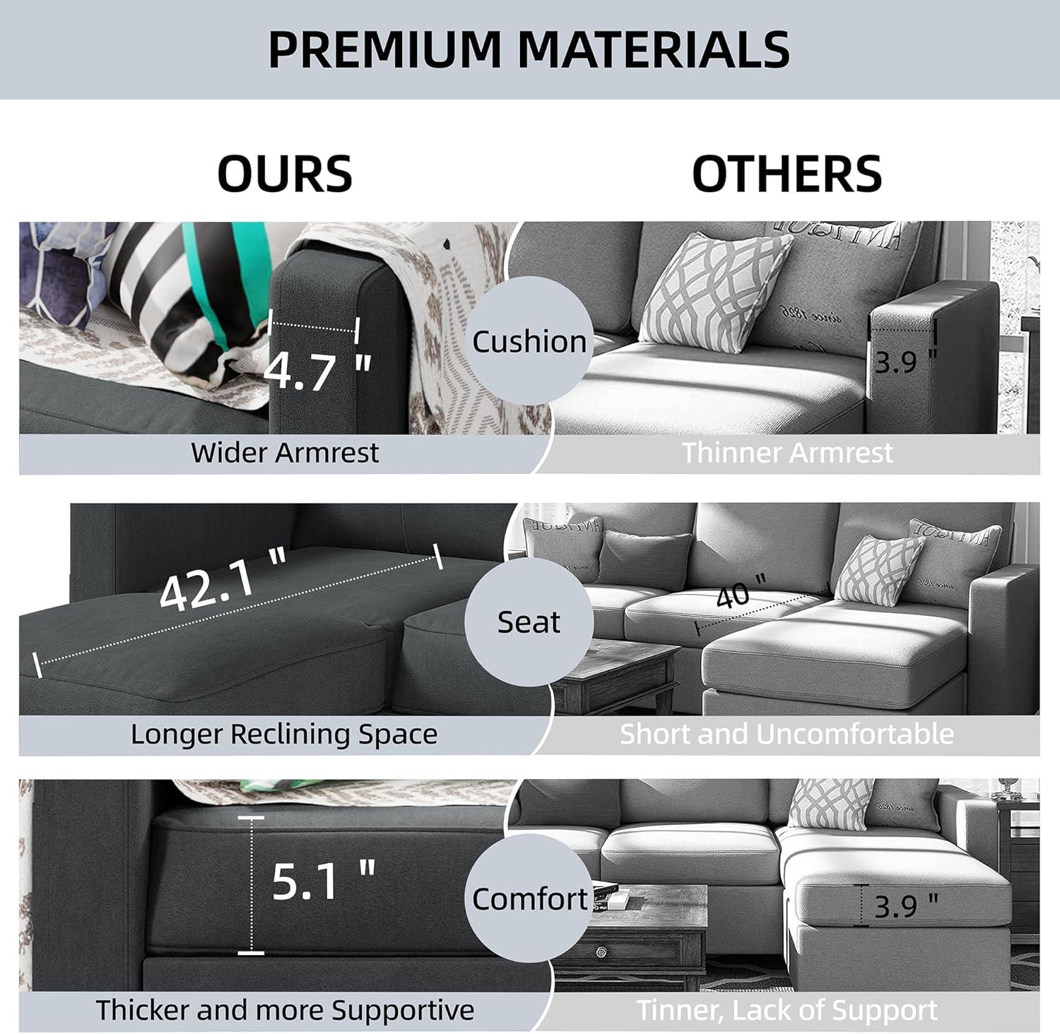 Shintenchi 79 Inch Convertible Sectional Sofa Couch, Modern Linen Fabric L-Shaped , 3-Seat Sofa Sectional with Reversible Chaise for Living Room, Apartment and Small Space (Dark Grey)