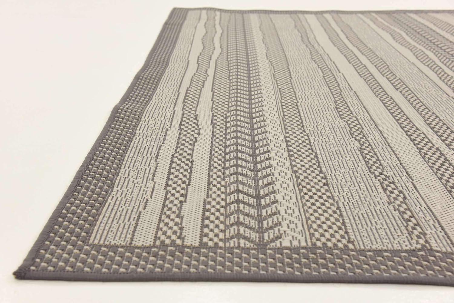 Unique Loom Outdoor Border Collection Area Rug - Lines (6' 1" Square Gray/Silver)