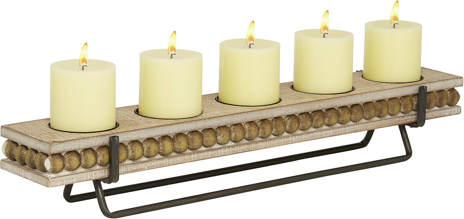 DecMode 5 Holder Brown Wooden Pillar Candelabra