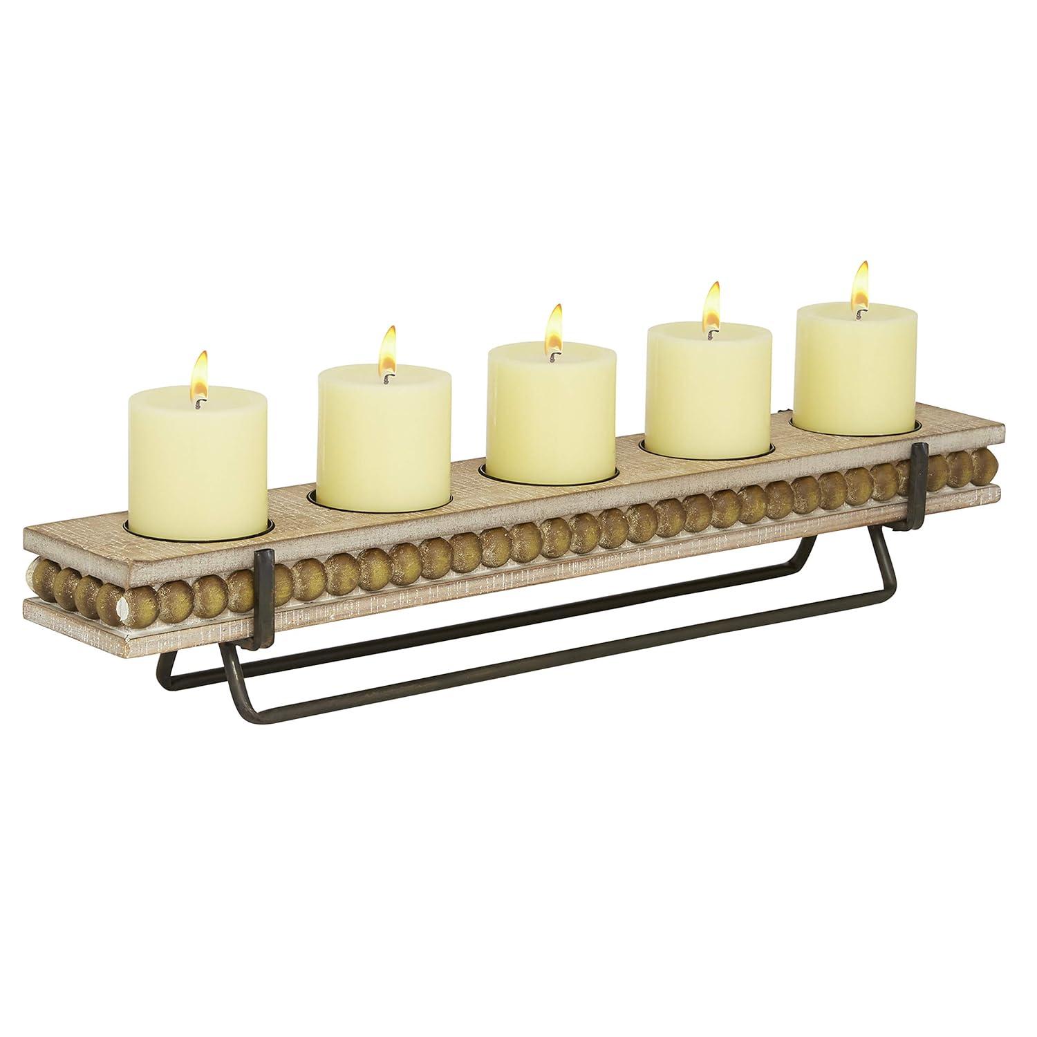 DecMode 5 Holder Brown Wooden Pillar Candelabra