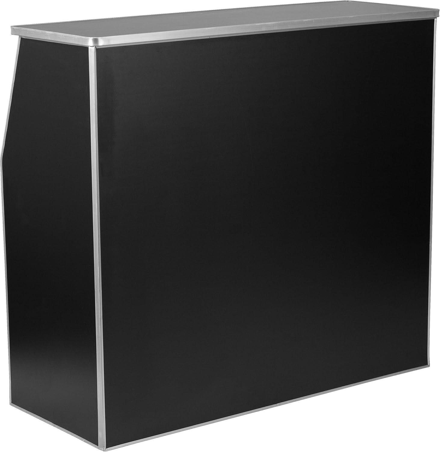 Flash Furniture Amara 4' Folding Portable Event Bar with Top and Middle Shelves, Black Laminate