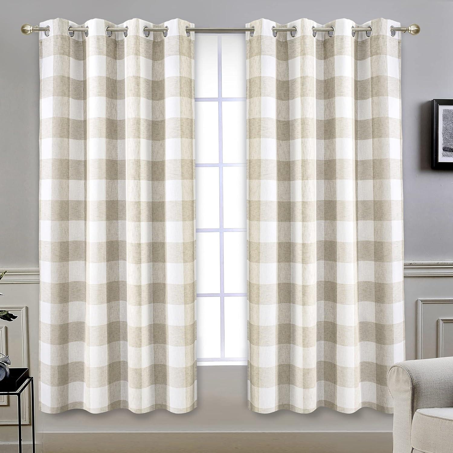 DriftAway Buffalo Check Woven Plaid Pattern Lined Blackout Thermal Insulated Window Curtain Grommet, 2 Panels, 52" x 63", Taupe