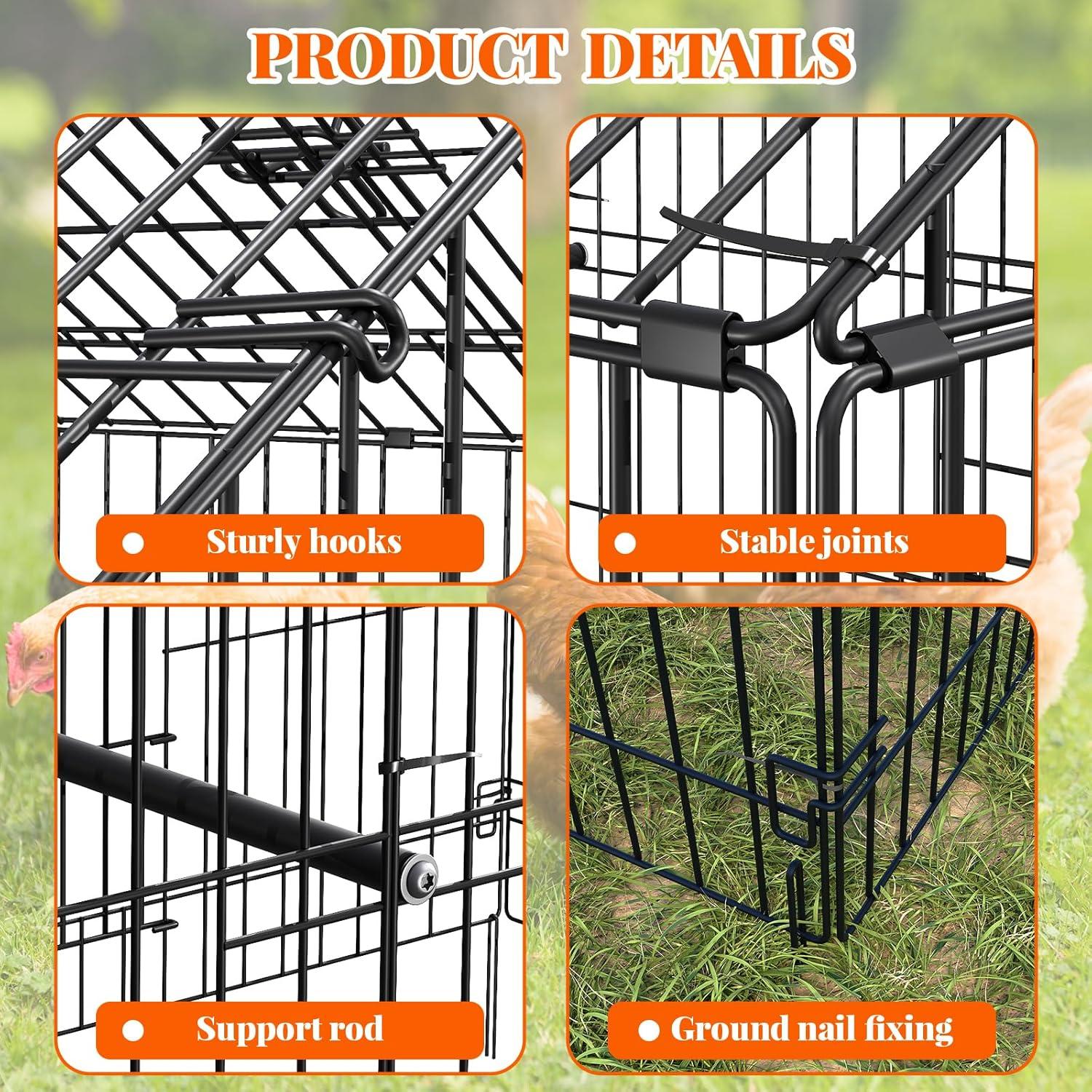SINGES Large Metal Chicken Coop, 130''x40'' Chicken Cage Hen House with Waterproof Cover