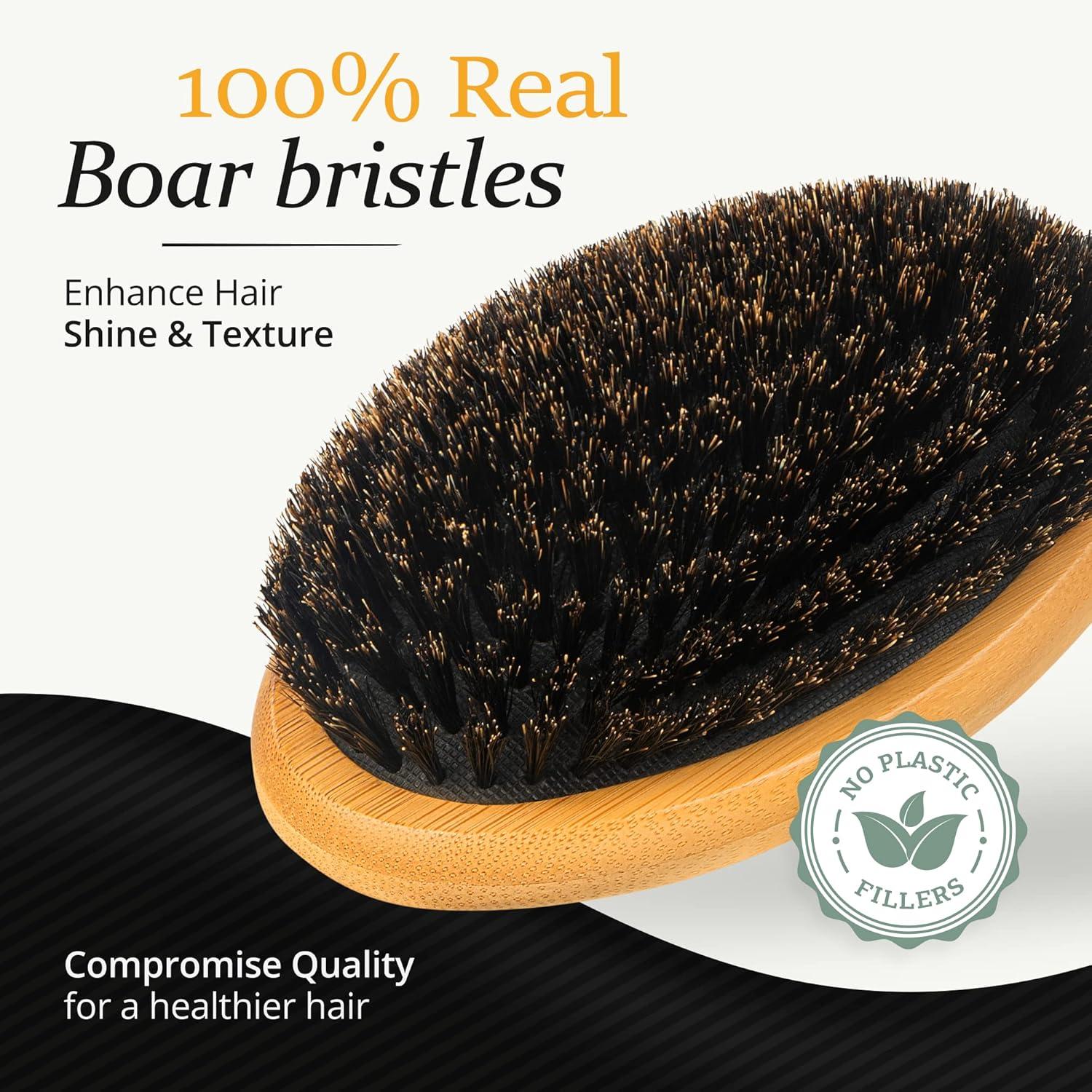 Belula 100% Boar Bristle Hair Brush Set (Medium). Soft Natural Bristles for Thin and Fine Hair. Restore Shine And Texture. Wooden Comb, Travel Bag and Spa Headband Included!