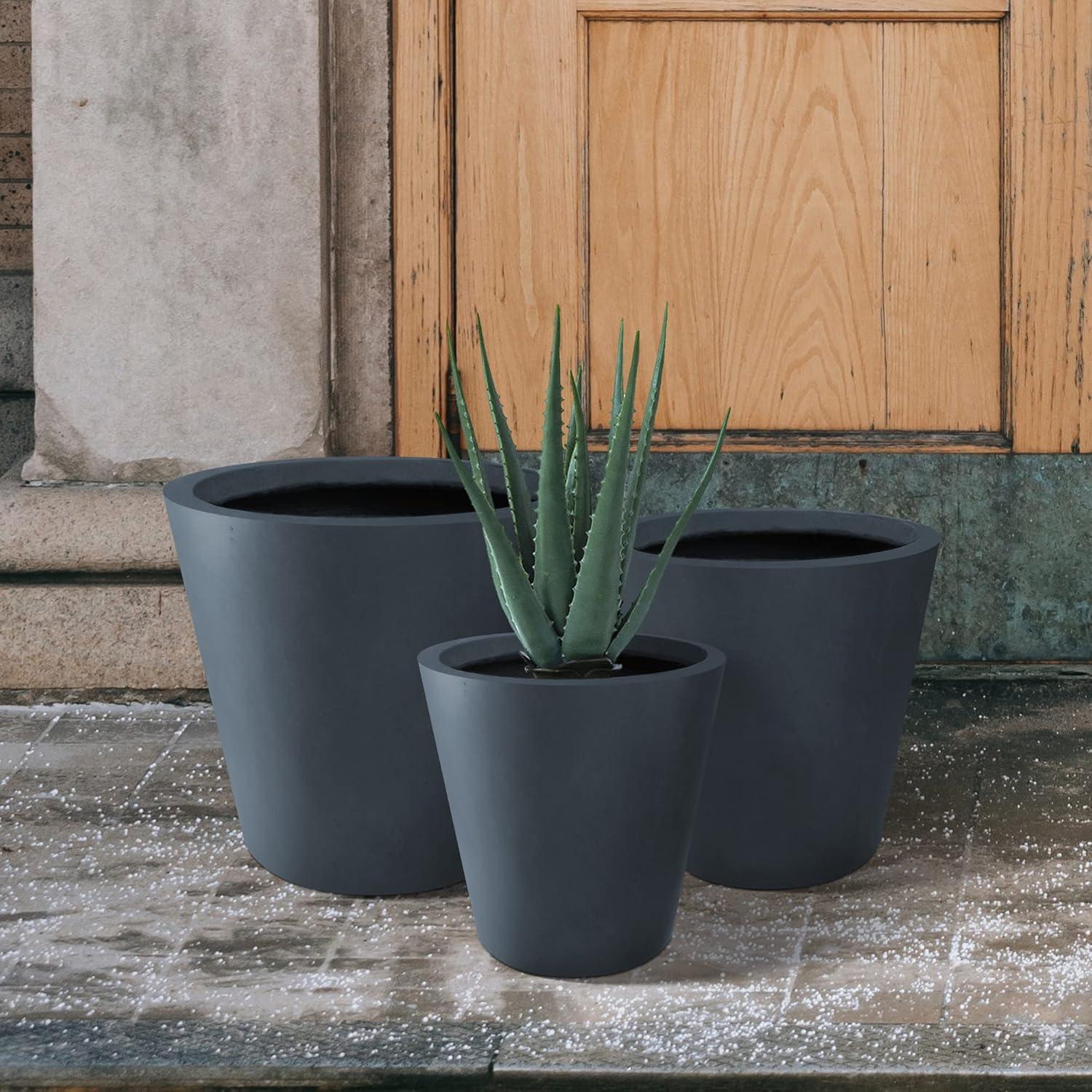 Charcoal Concrete Indoor/Outdoor Round Planters Set of 3