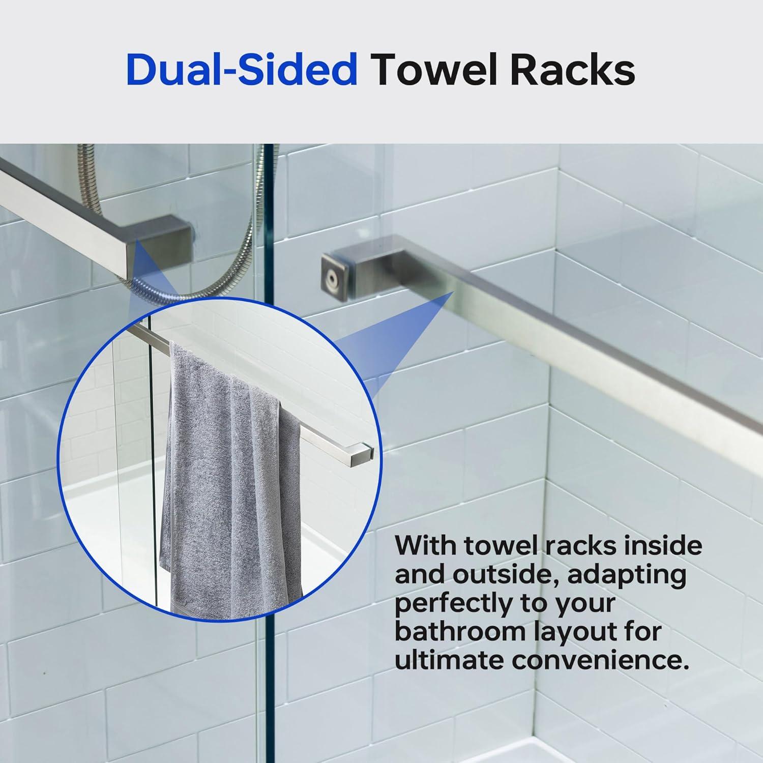 WoodBridge 56-60x76" Double Sliding Shower Door with 3/8" Thickened Upgrade Tempered Glass | Stainless Steel Hardware | Safe, Explosion-Resistant, Clear & Stylish, Sturdy & Durable  SDD6076-B