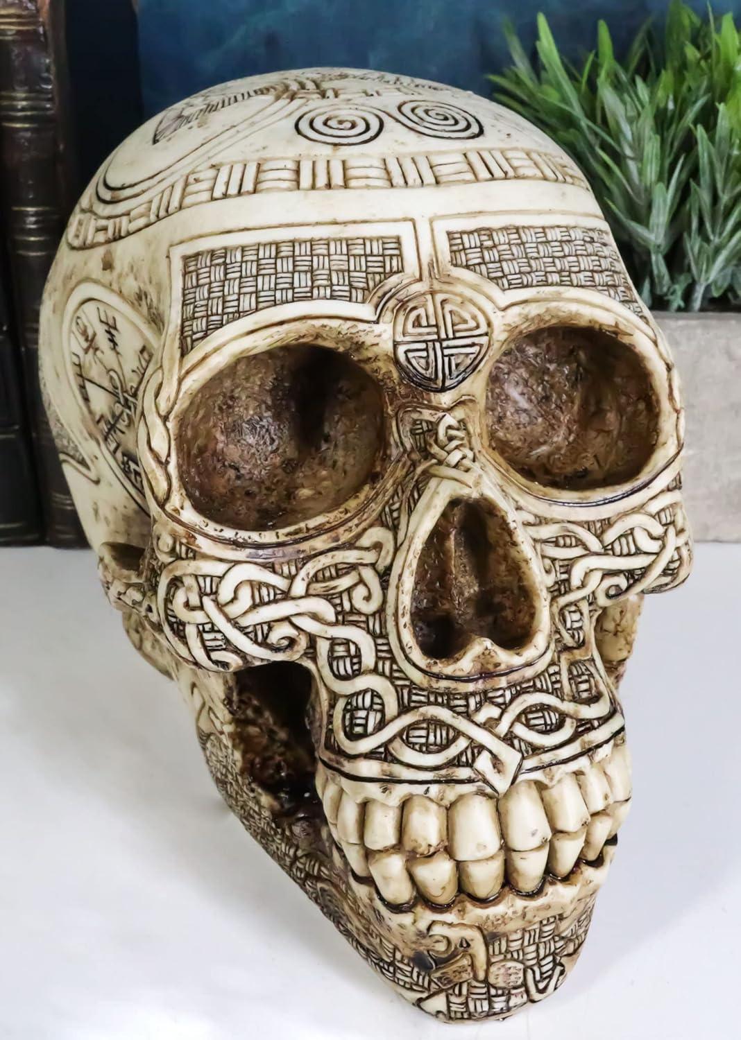 Ebros Norse Viking Skull Figurine 7 Inch Length Skeleton Head Decor