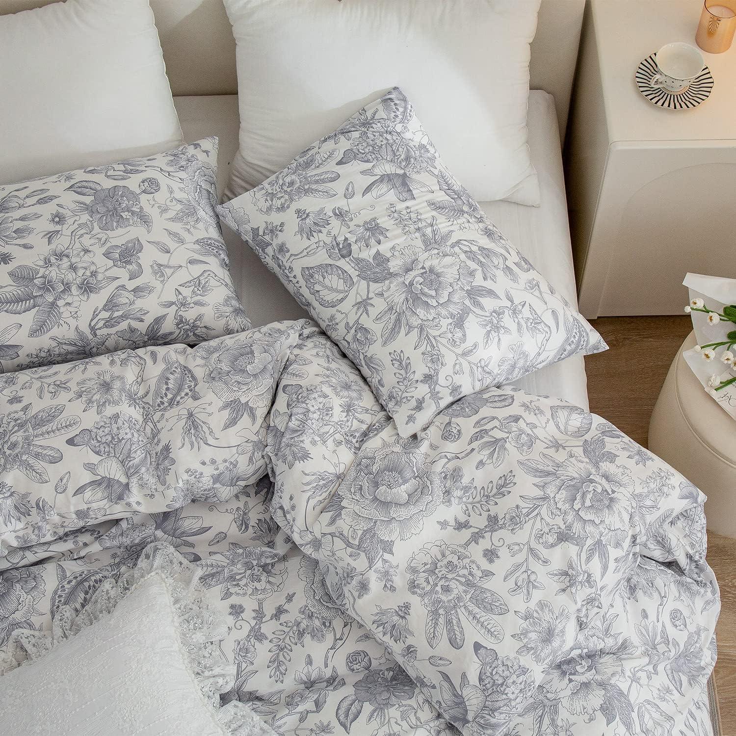 Floral Comforter Set Twin 2 Pieces Soft Cute Vintage Floral Bedding Comforter Lightweight Garden Style Floral Botanical Comforter Set for All Seasons 1 Comforter and 1 Pillowcases