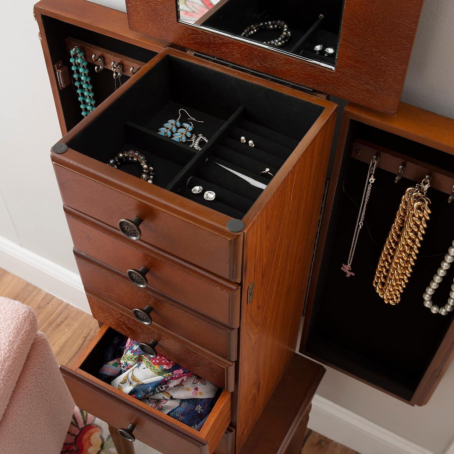 Lightly Distressed Deep Cherry Jewelry Armoire