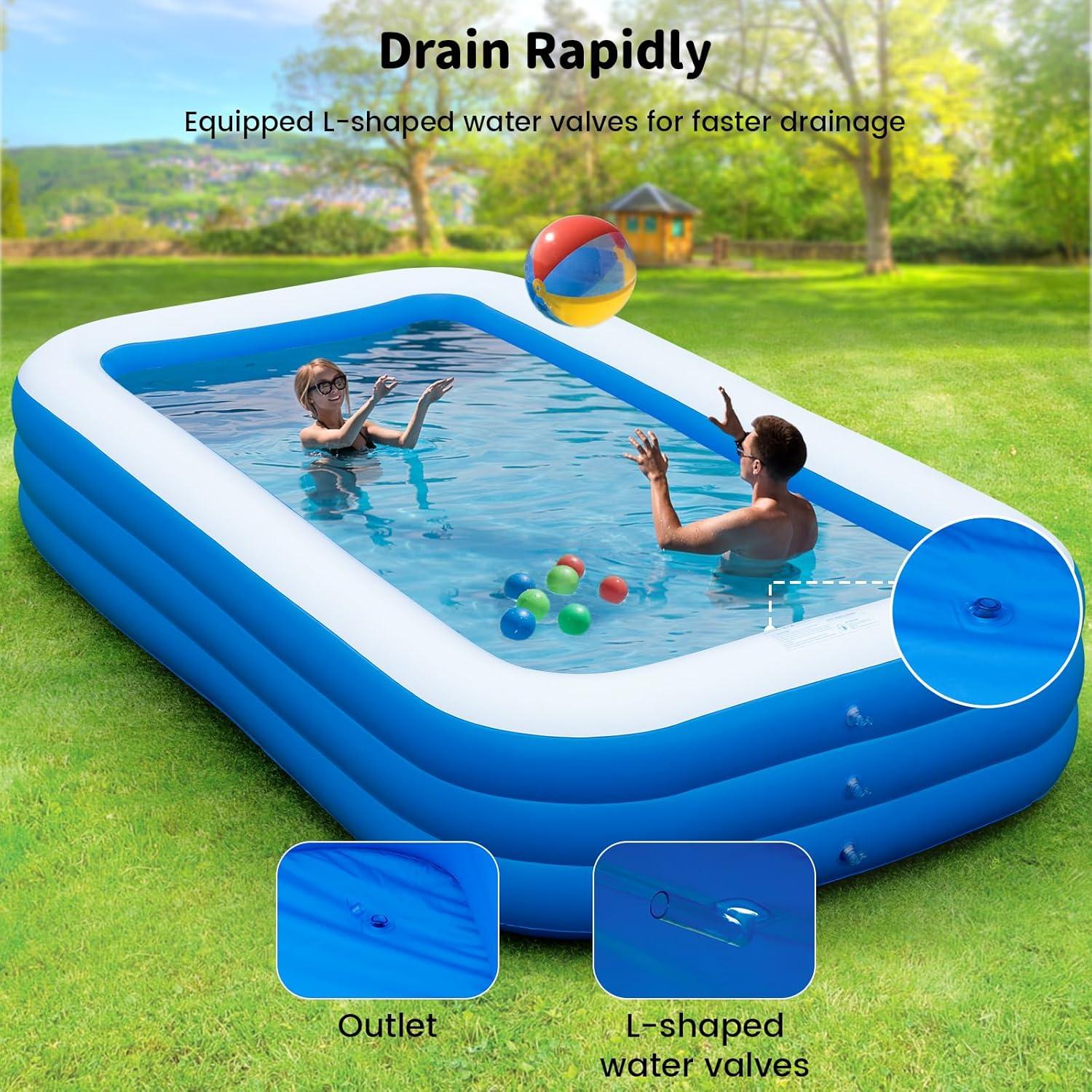 Family Pool Inflatable with Pump - 130'' x 72'' x 22'' Swimming Lounge Pools for Adults Family (sea Blue)