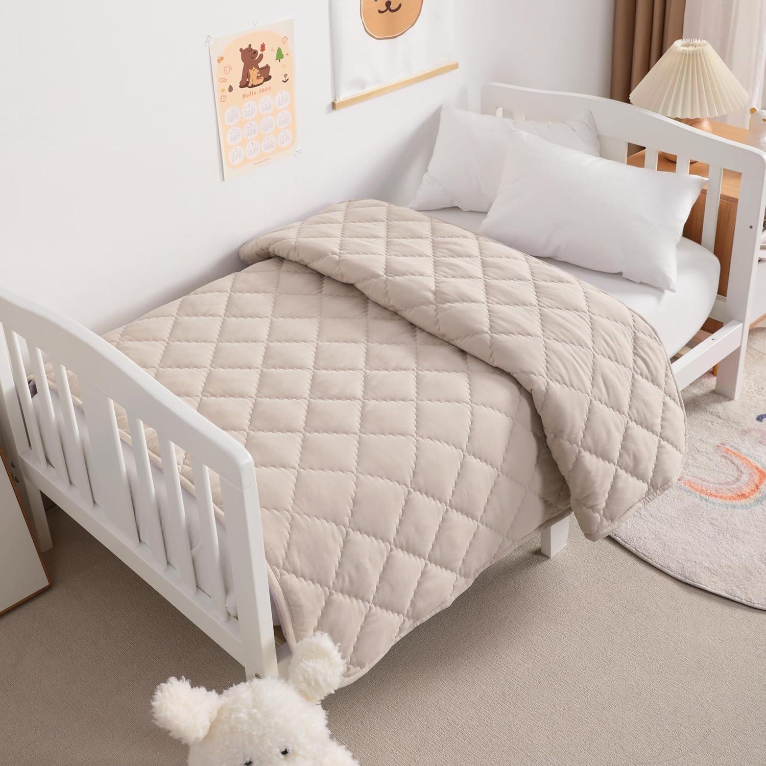 Down Alternative Toddler Comforter, Lightweight and Warm Baby Crib Comforter, 39x47 Inches, Light Khaki - NTBAY