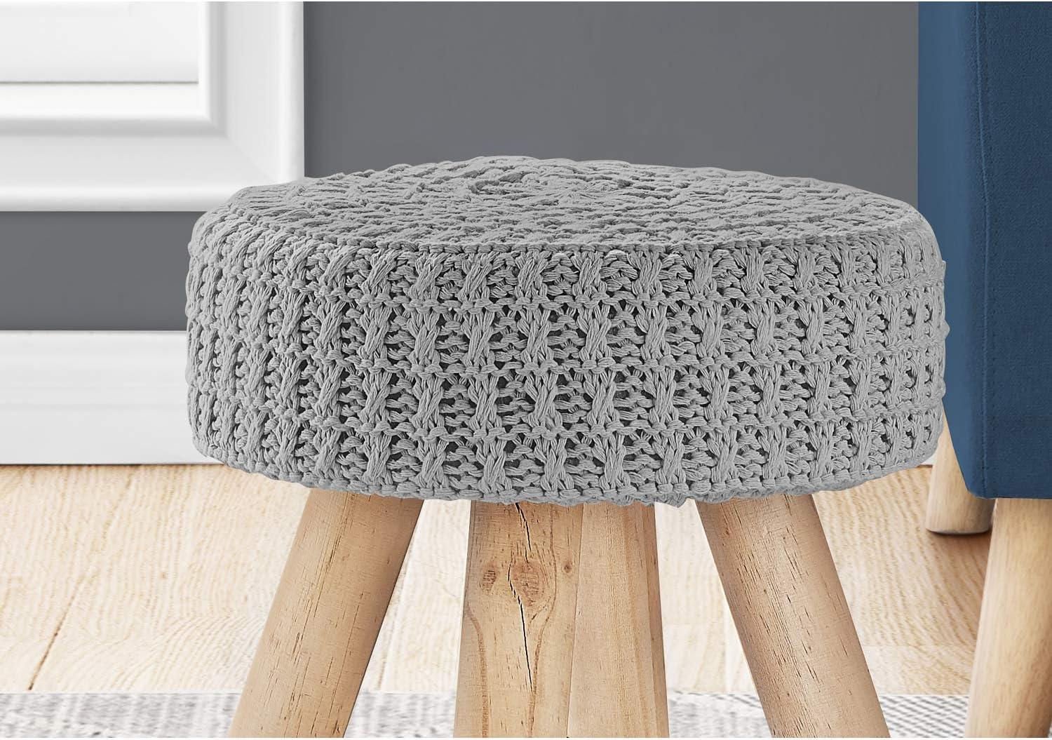 16.25 x 12.25 x 12.25 in. Wood Legs Ottoman, Grey Knit & Natural