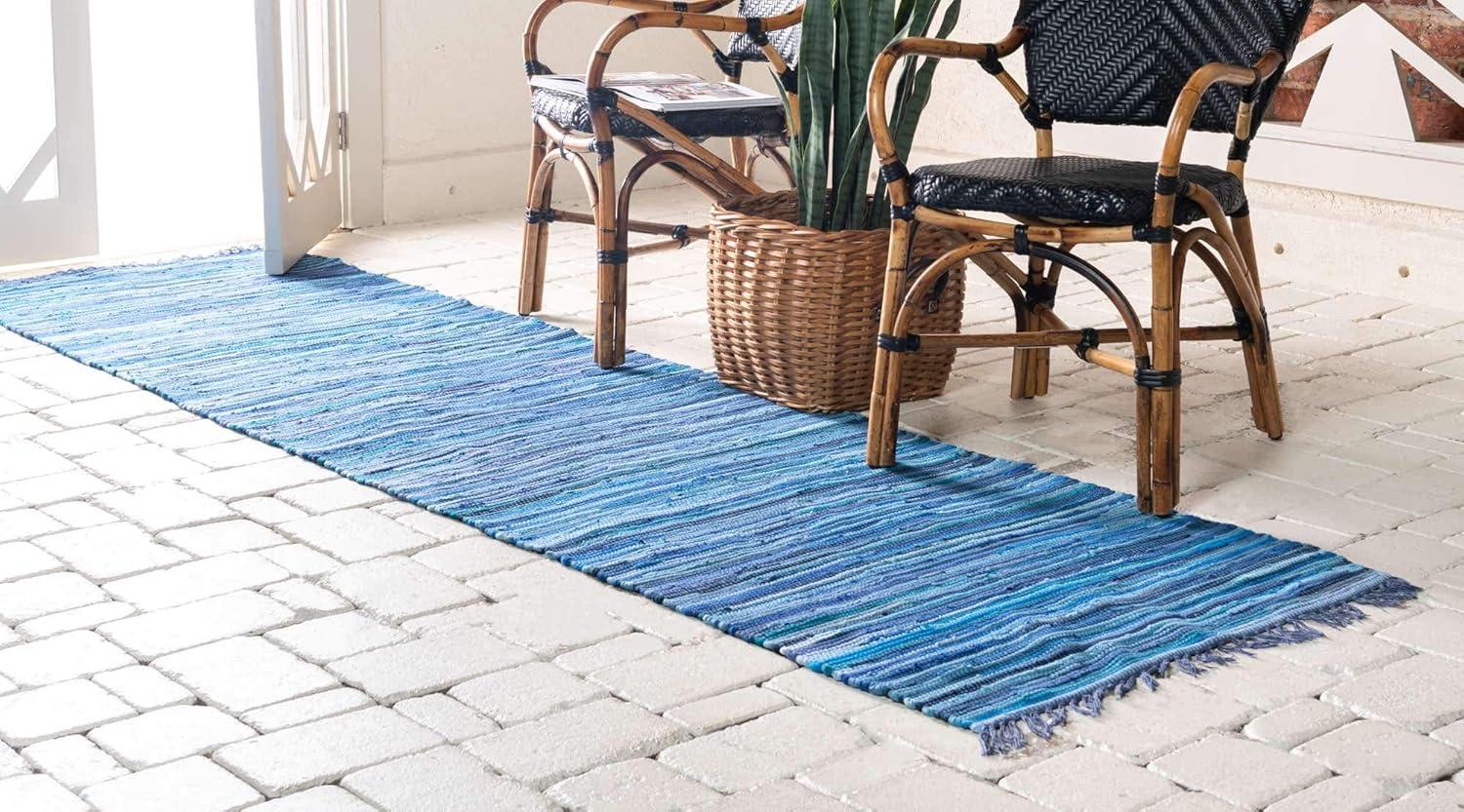 Unique Loom Chindi Cotton Striped Geometric Indoor Hand Made Fringe Area Rug