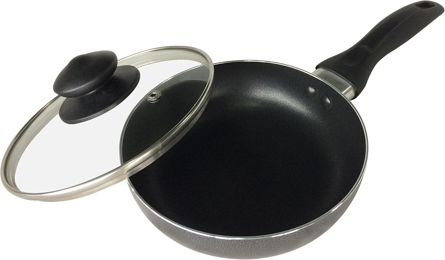 Black Aluminum Nonstick Fry Pan with Glass Lid, 6-inch