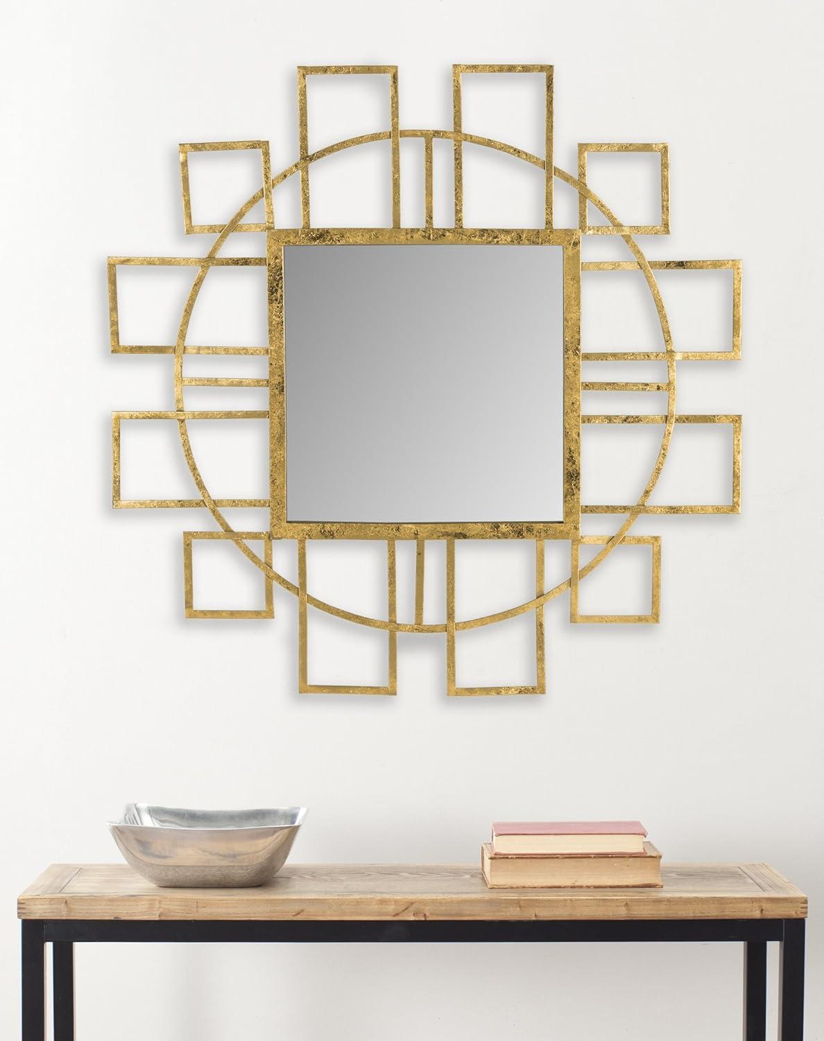 SAFAVIEH Round Geometric Matrix Key Mirror, Gold