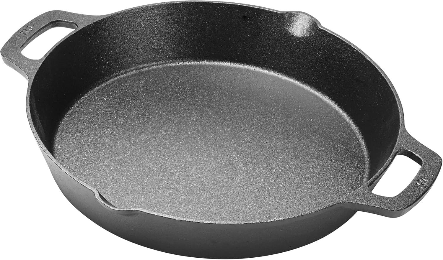 12-Inch Black Cast Iron Round Skillet with Loop Handles