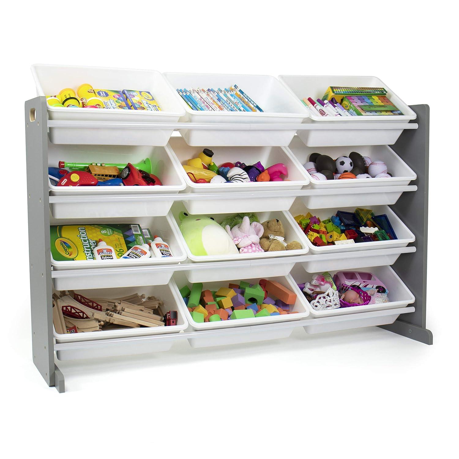 Humble Crew Inspire Supersized Toy Storage Organizer with 12 Large Plastic Storage Bins, Grey/White