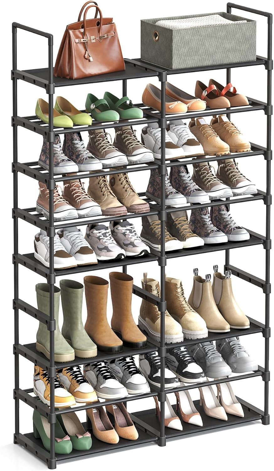 Ink Black 8-Tier Stackable Metal Shoe Rack