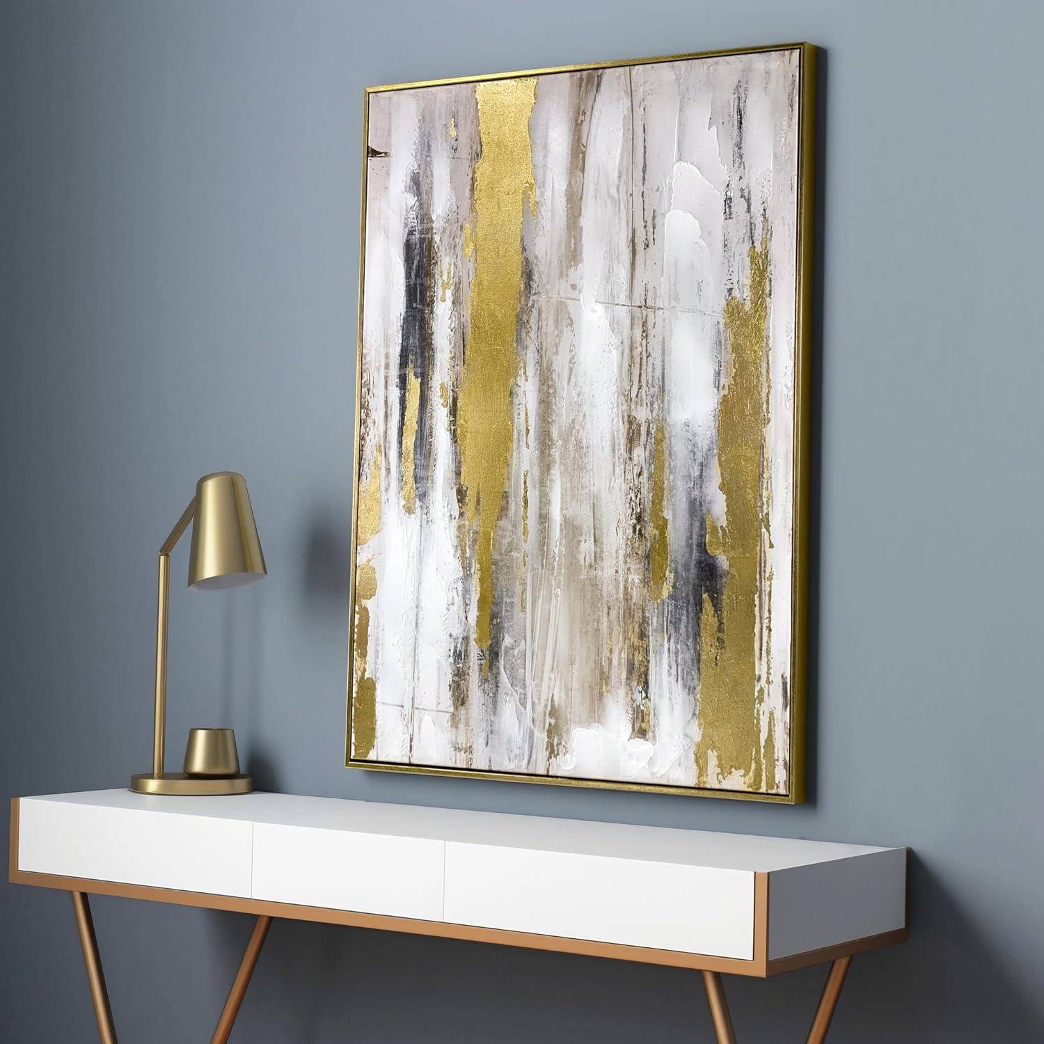 Gold and Gray Abstract Canvas Wall Art with Texture