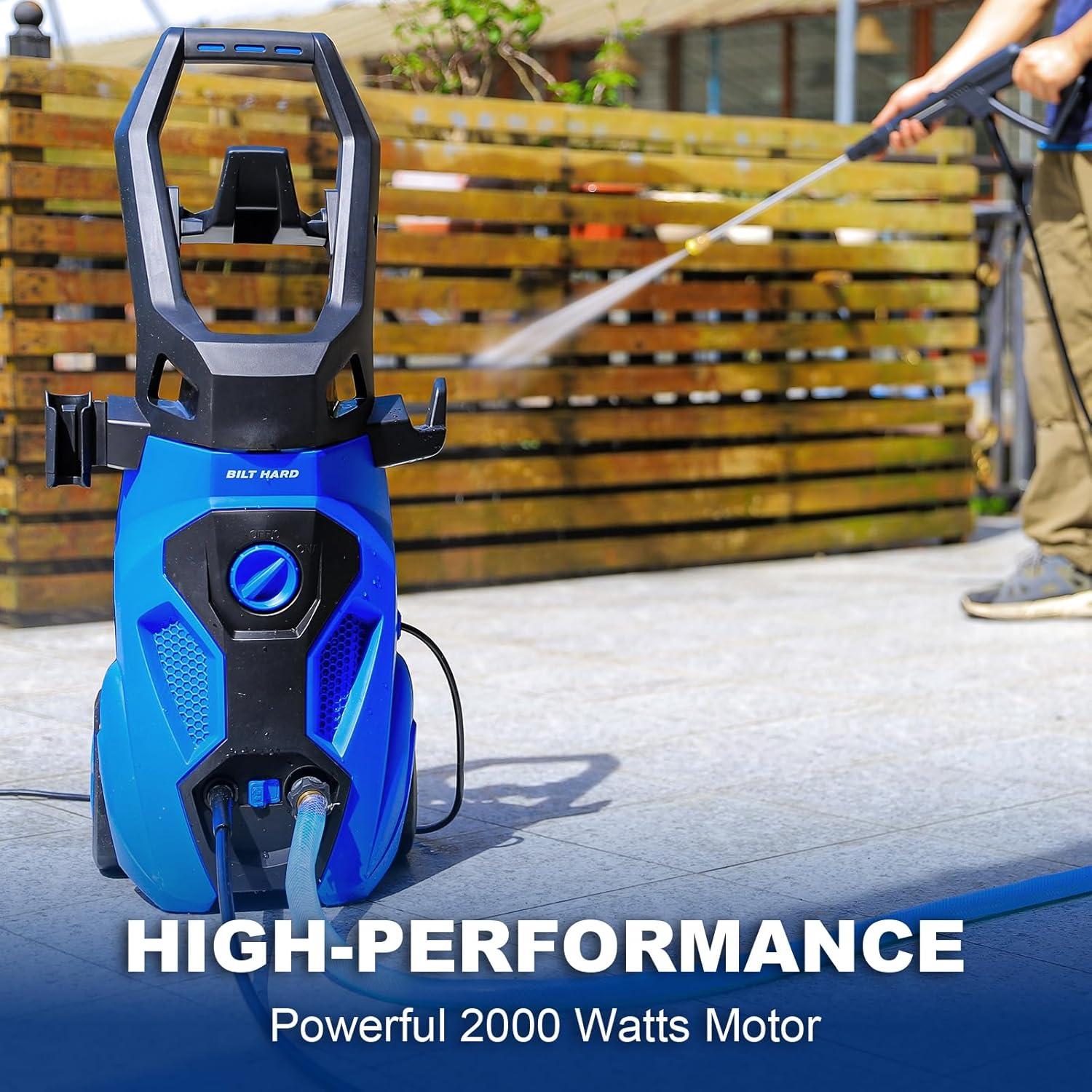 2465 PSI 1.76 GPM Electric Pressure Washer, 2000W Power Washer with Stainless Steel Wand, 5 Spray Nozzles, Built-in 0.9L Detergent Tank, 20 Ft Hose, 35 Ft Power Cord for Cars, Driveway