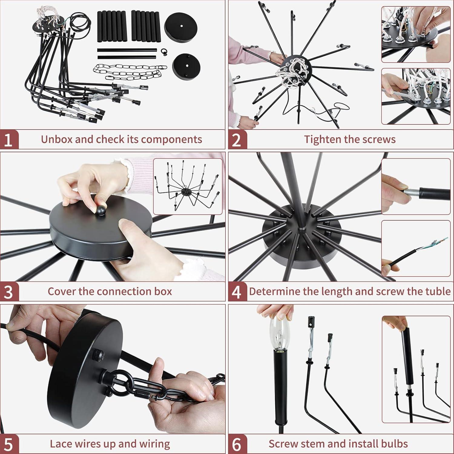 Black Chandelier, 12-Light Farmhouse Chandeliers for Dining Room, Classic Candle Ceiling Pendant Light Fixture for Living Room, Foyer, Kitchen Island, Bedroom, Entryway