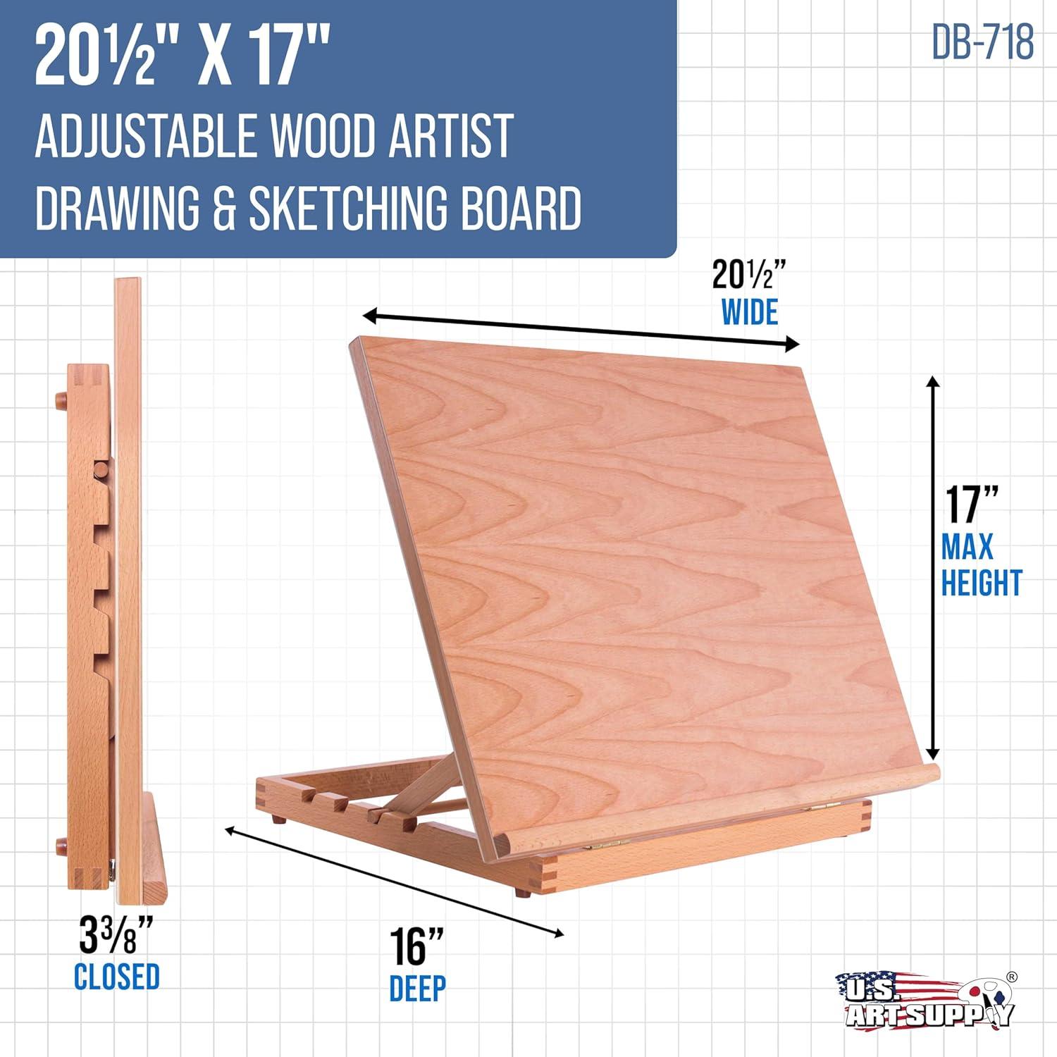 US Art Supply "Sketch Master" Adjustable Wood Artist Drawing & Sketching Board