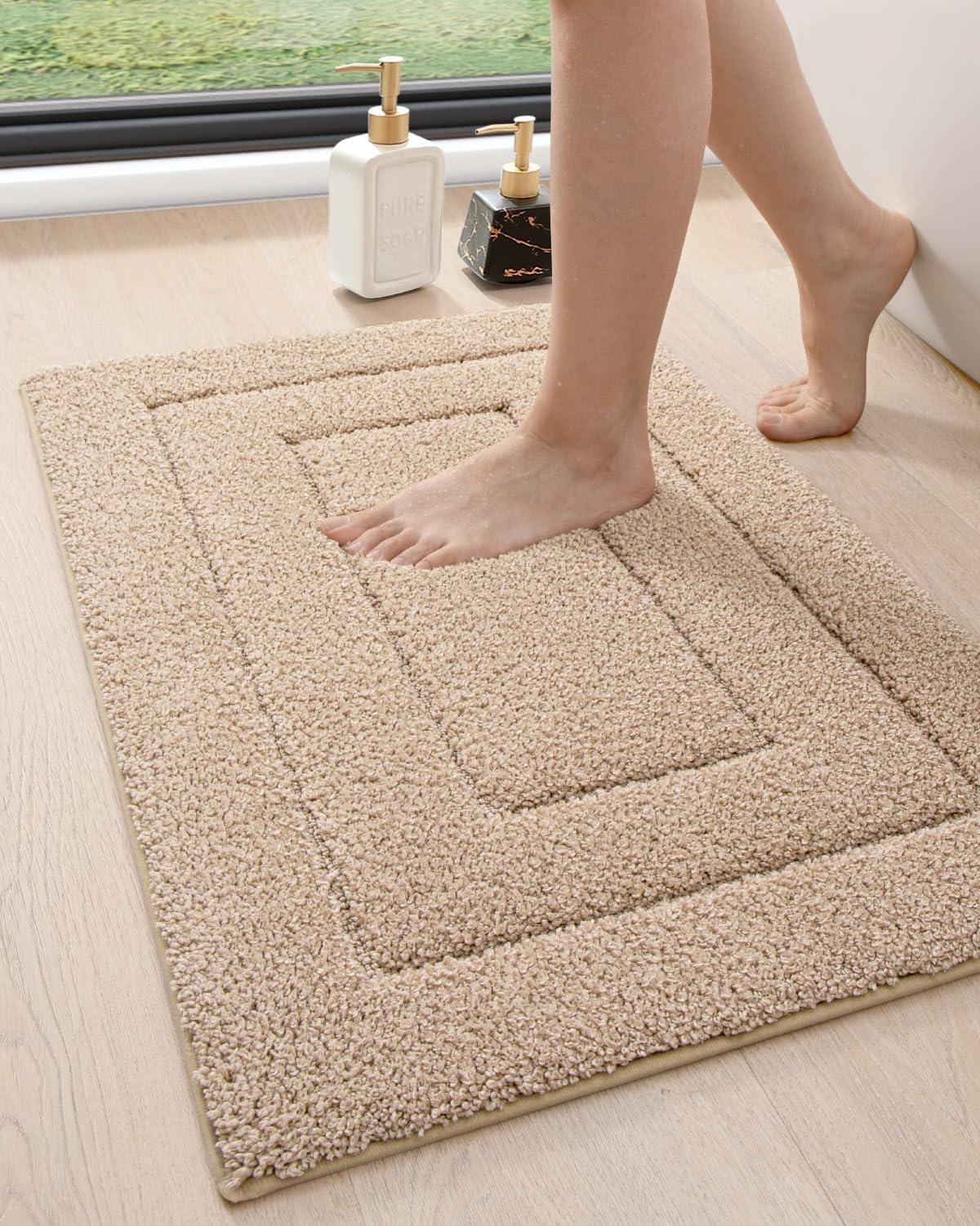 Smiry Microfiber Bathroom Rugs, 16"x24" Soft and Absorbent Bath Rugs, Non-Slip Machine Wash bath mats, Beige