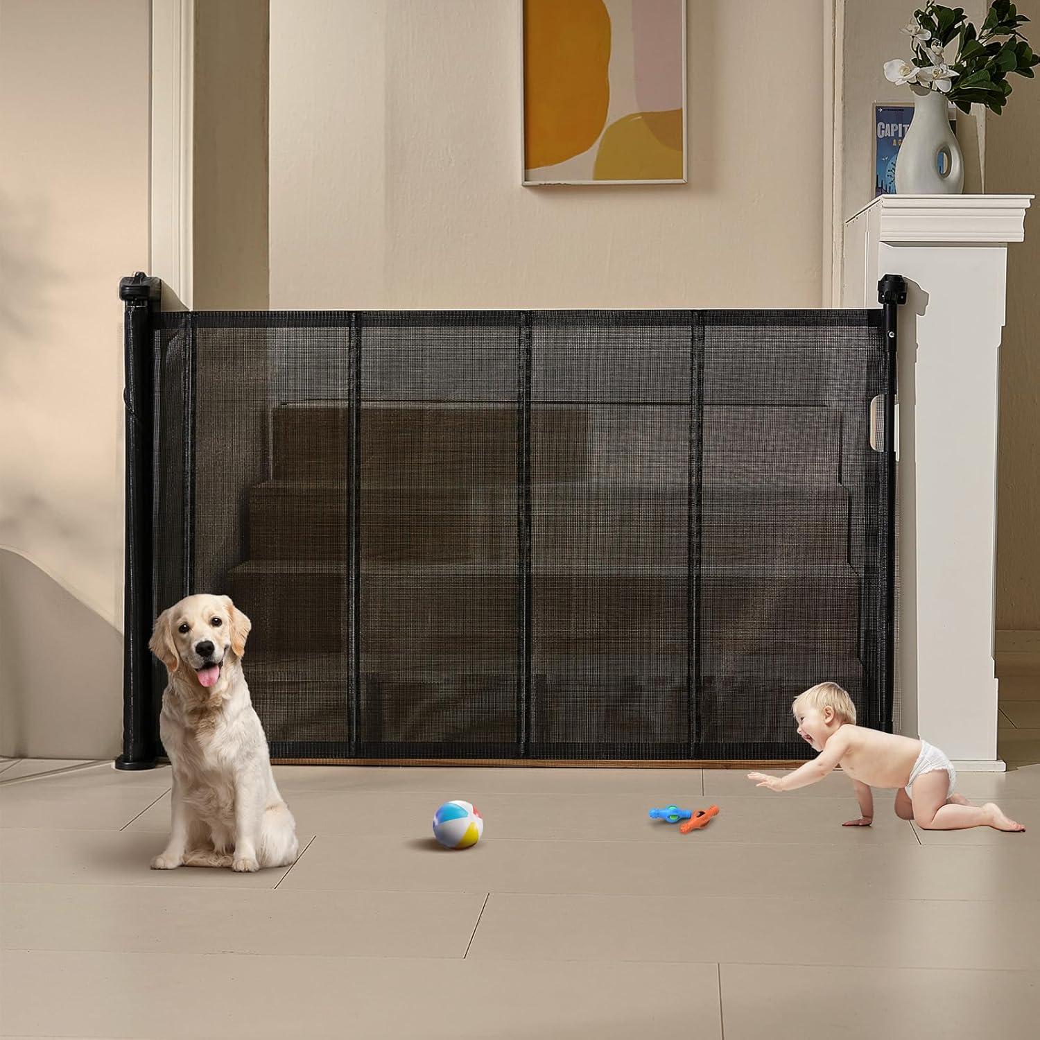 VEVOR VEVOR Retractable Gate Black Plastic Wall Mounted Pet Gate