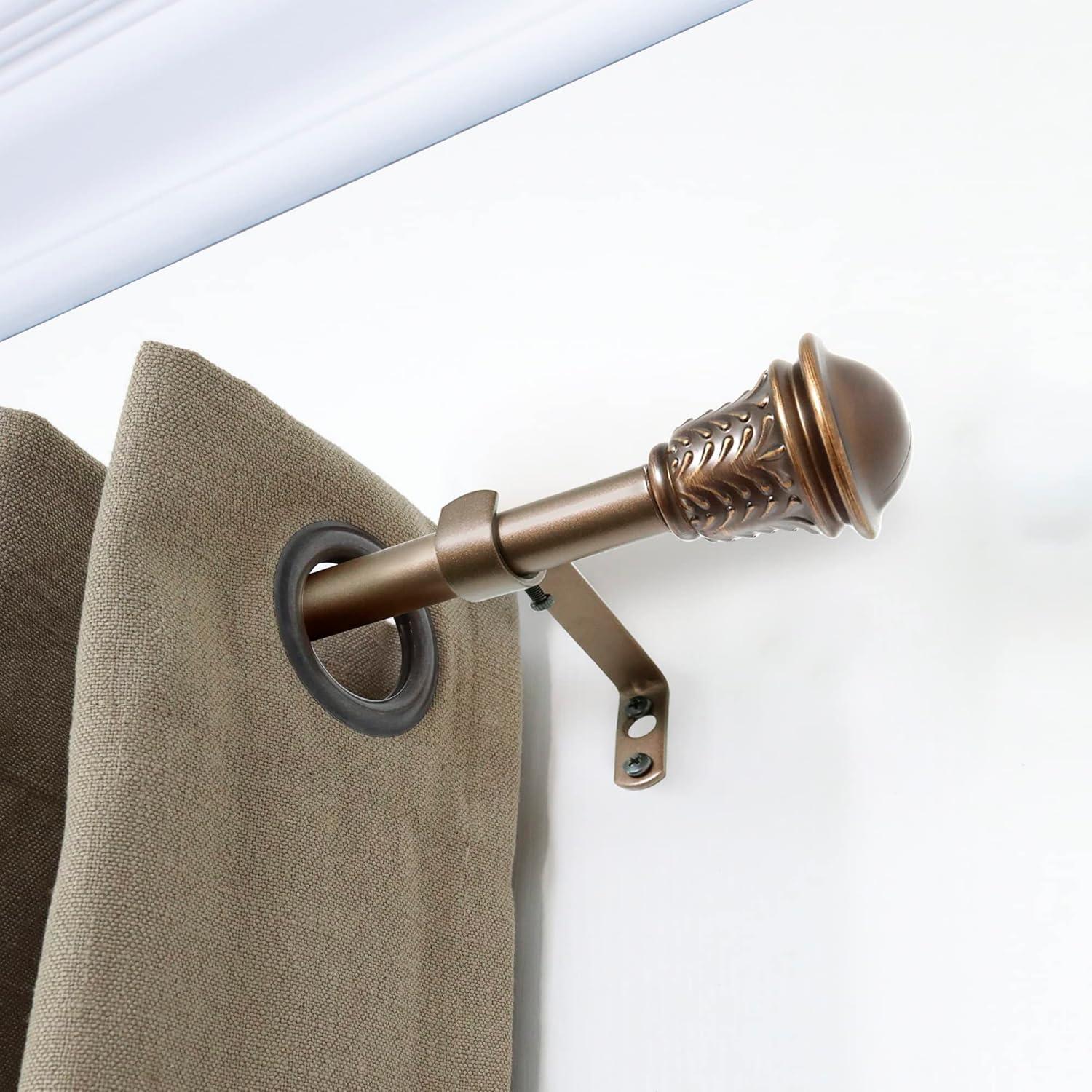 Bronze Adjustable Steel Curtain Rod with Plastic Finials, 72-144 Inches