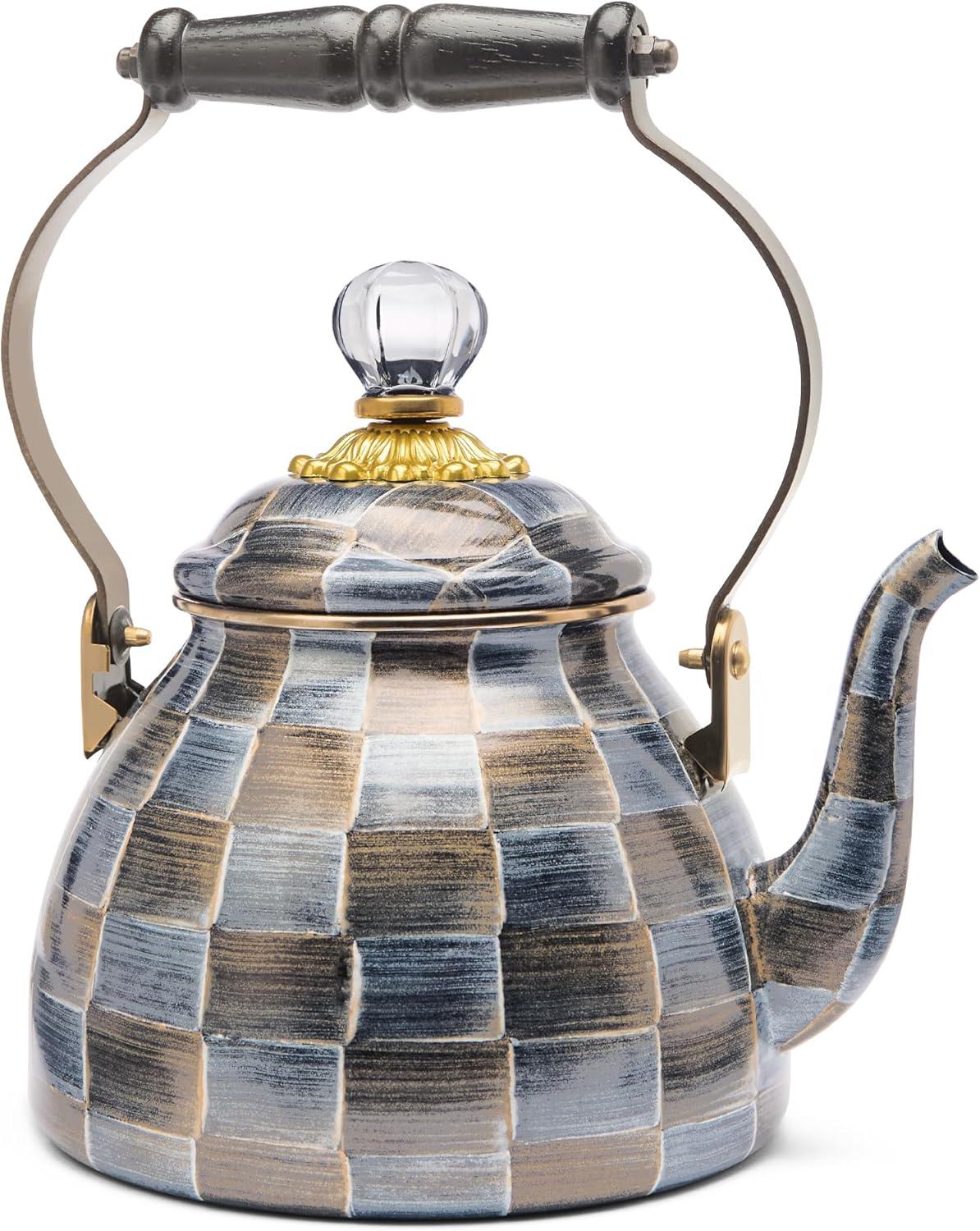 Sophisticheck 2-Quart Gray and Bronze Enameled Tea Kettle